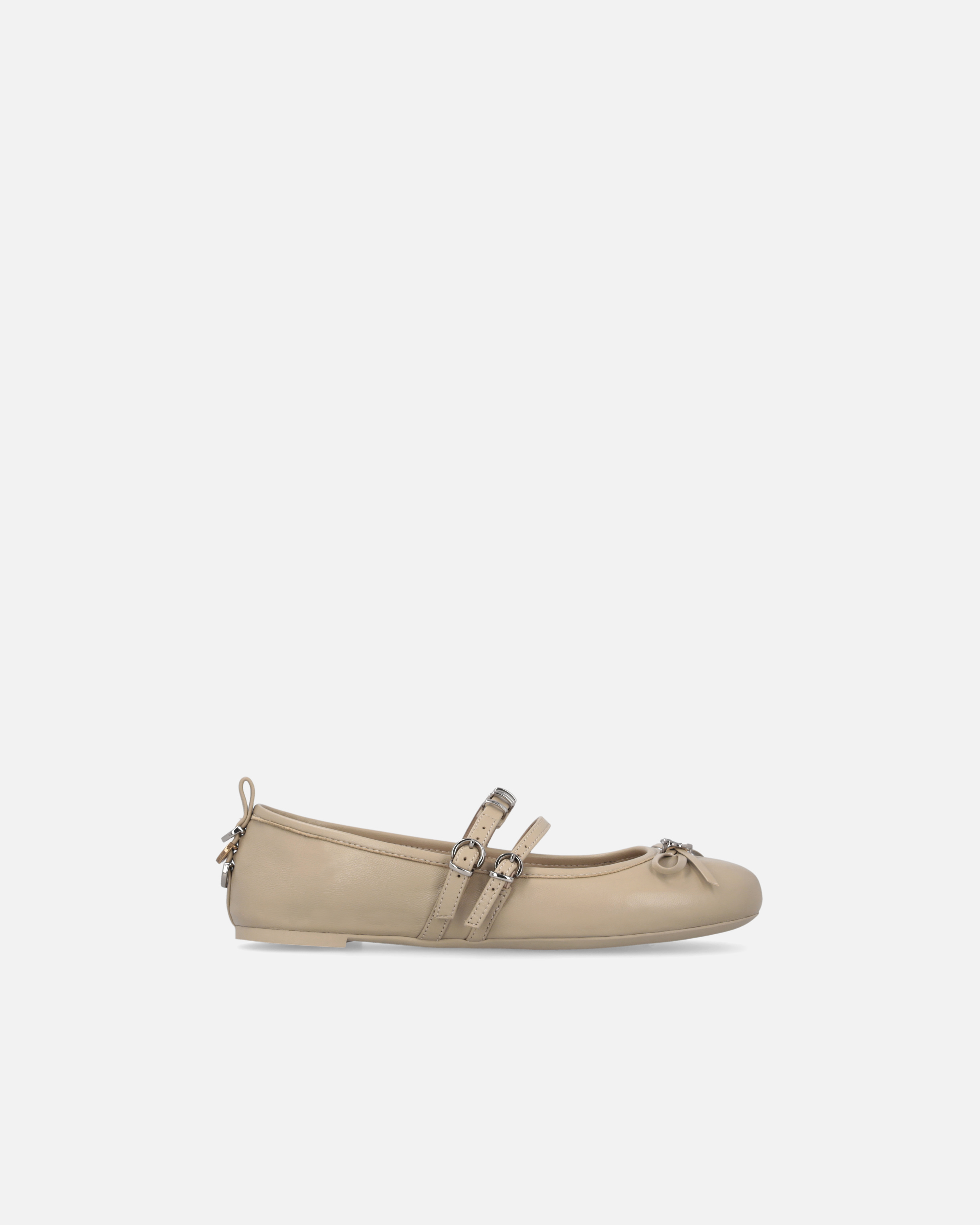 Pinko Nappa Leather Ballet Flats With Straps And Bow In Beige-corda
