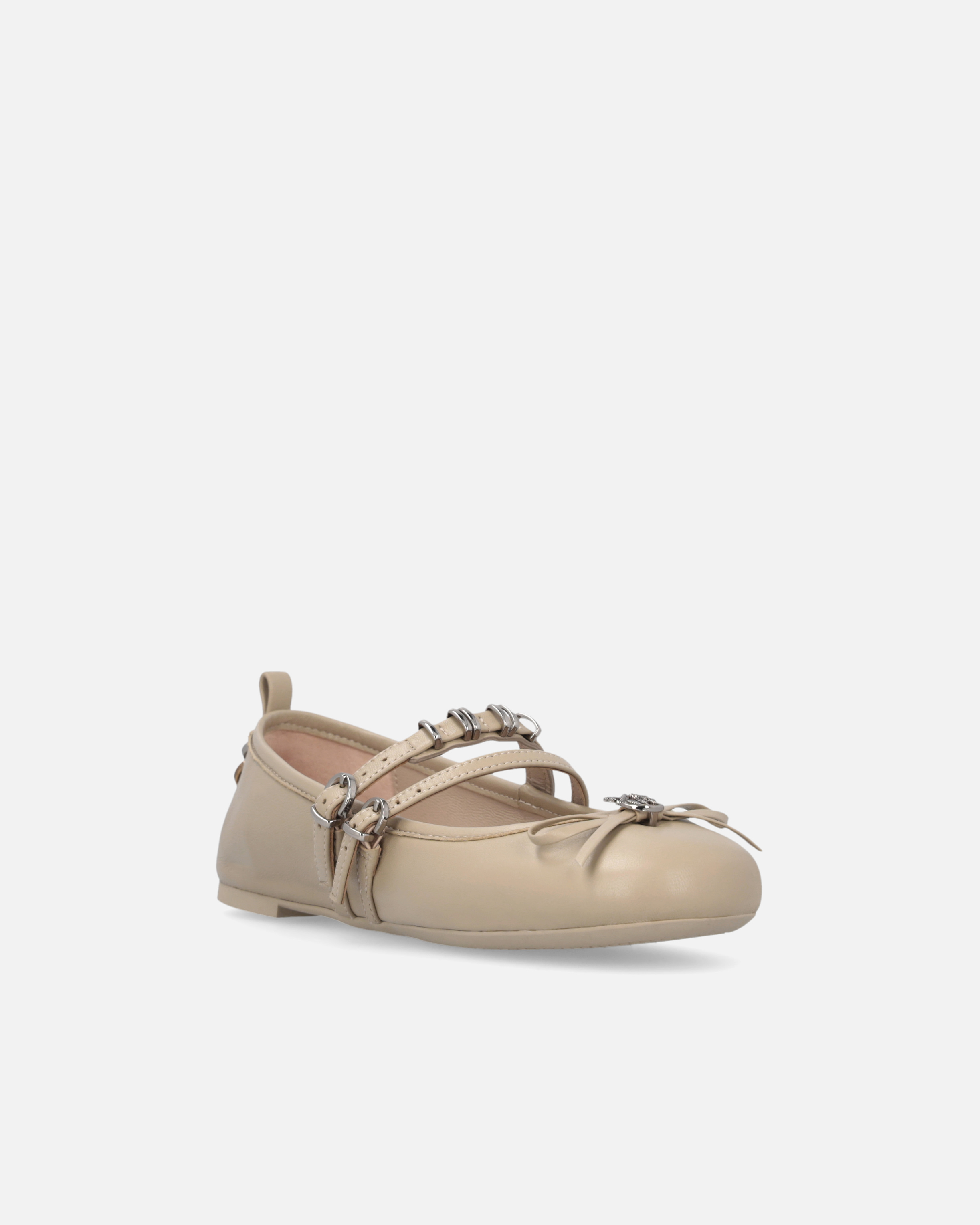 Pinko Nappa Leather Ballet Flats With Straps And Bow In Beige-corda