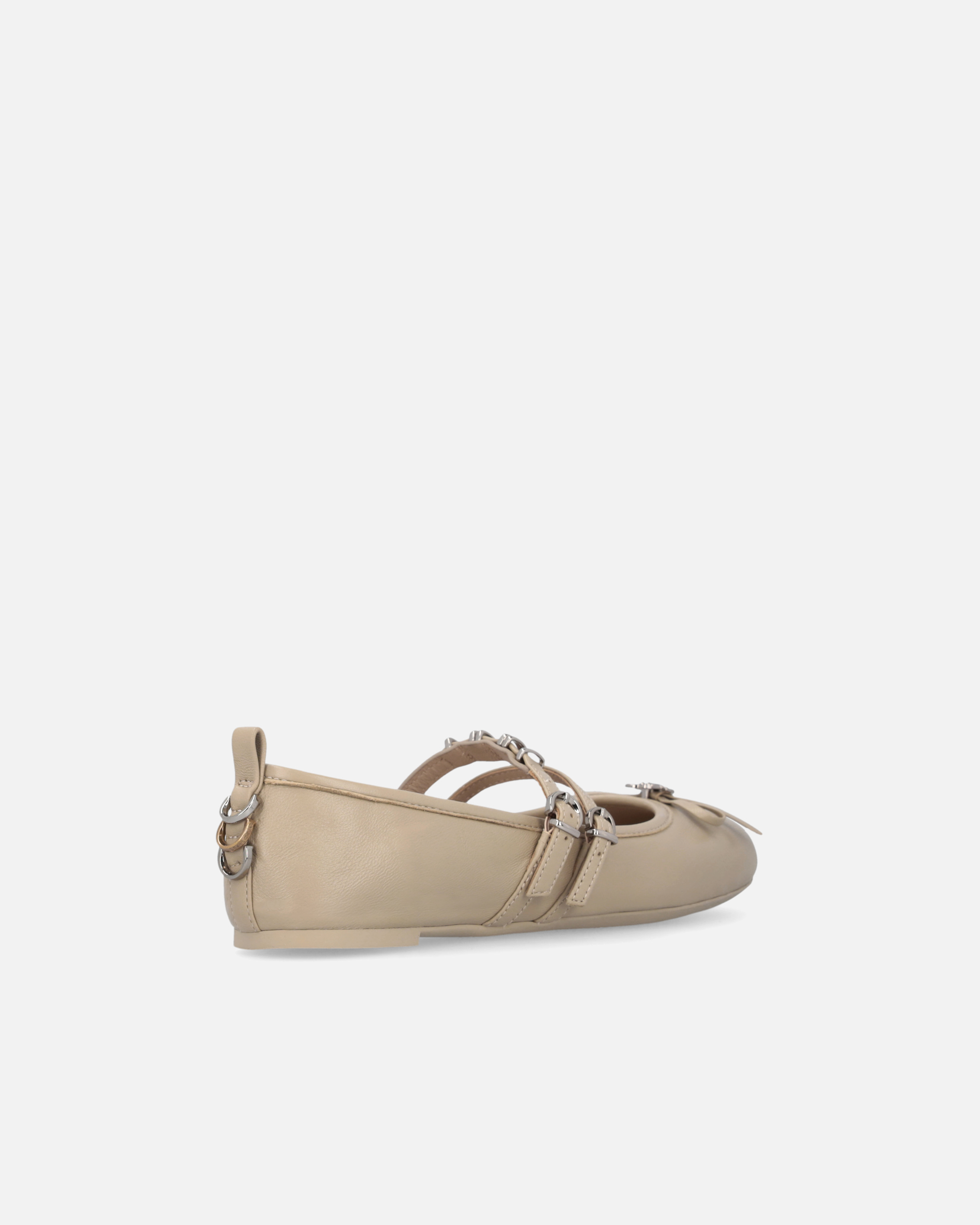 Pinko Nappa Leather Ballet Flats With Straps And Bow In Beige-corda