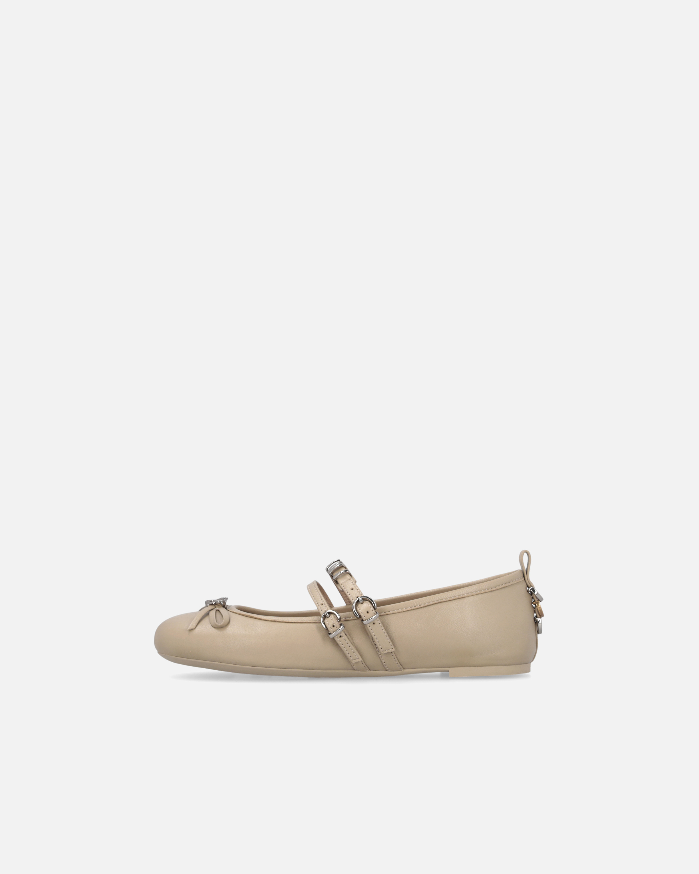 Pinko Nappa Leather Ballet Flats With Straps And Bow In Beige-corda