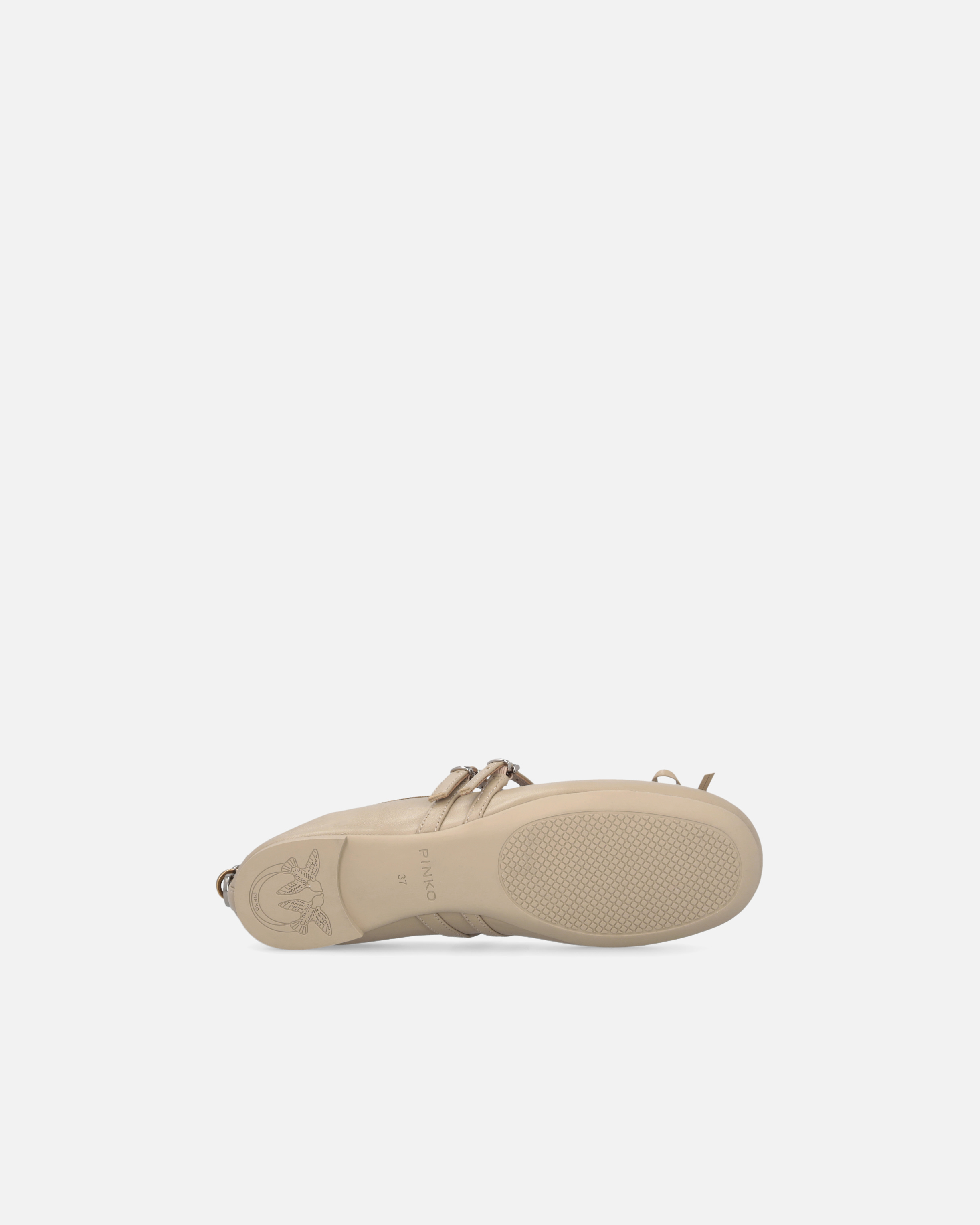 Pinko Nappa Leather Ballet Flats With Straps And Bow In Beige-corda