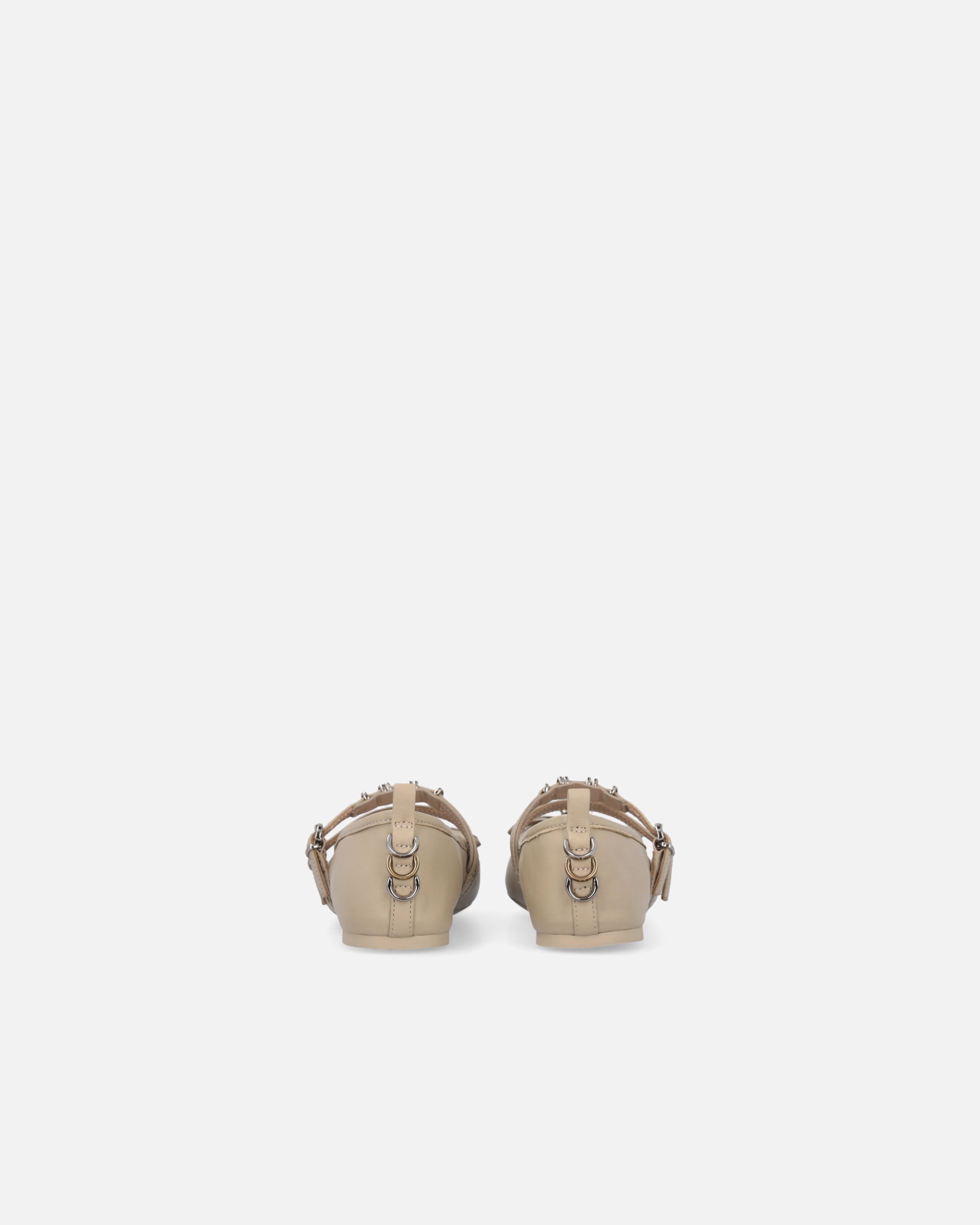Pinko Nappa Leather Ballet Flats With Straps And Bow In Beige-corda