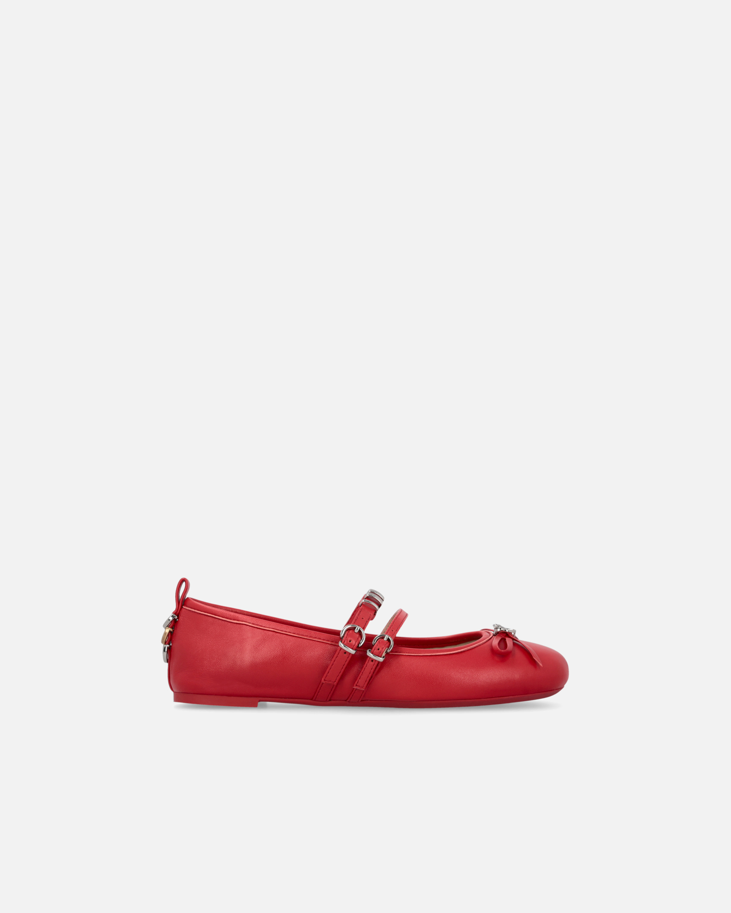 Pinko Nappa Leather Ballet Flats With Straps And Bow In Rouge