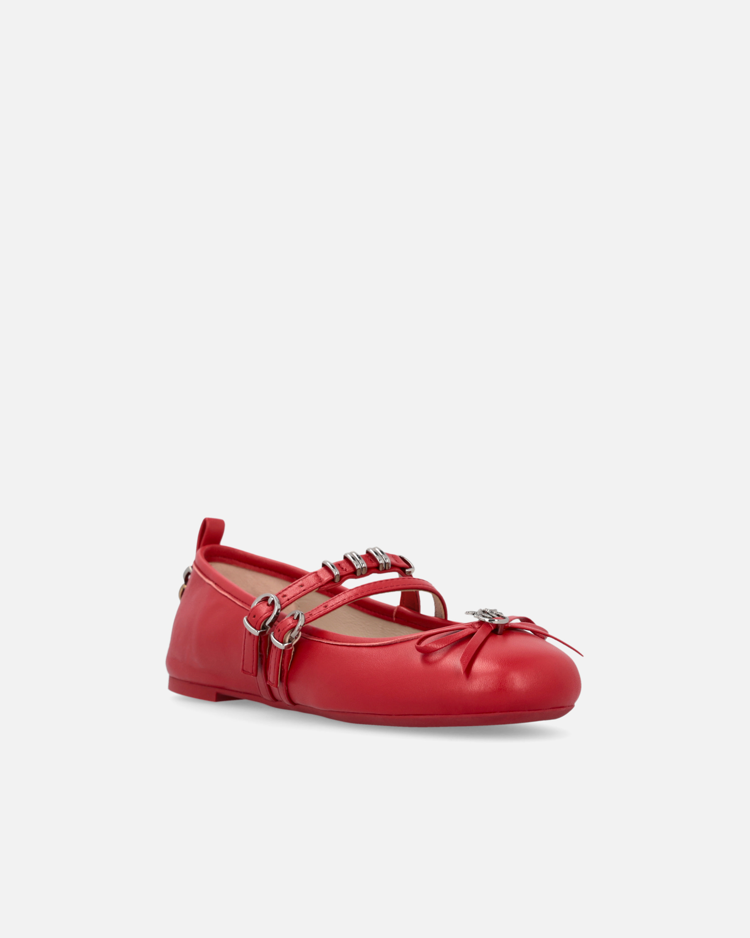 Pinko Nappa Leather Ballet Flats With Straps And Bow In Rouge