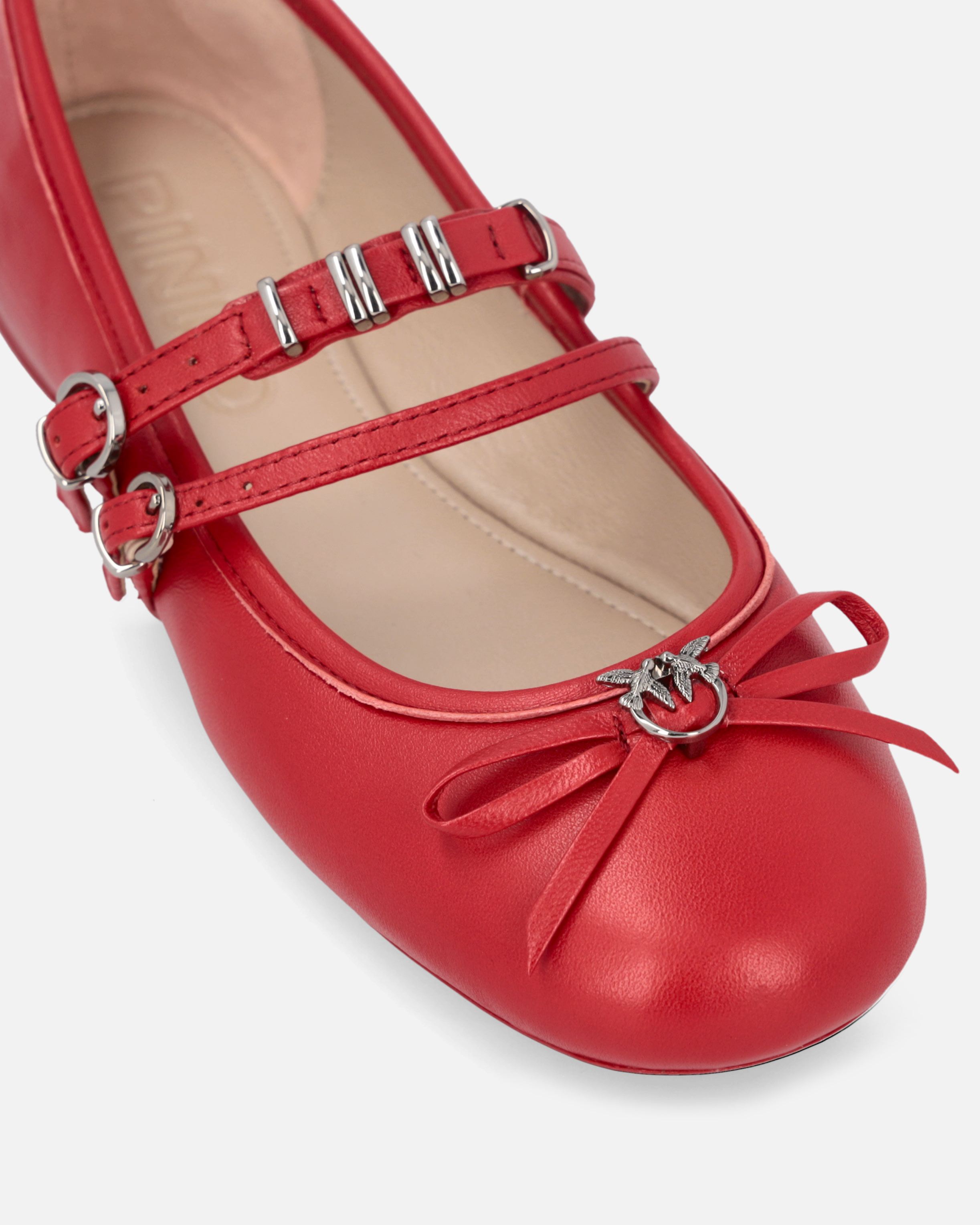 Pinko Nappa Leather Ballet Flats With Straps And Bow In Rouge