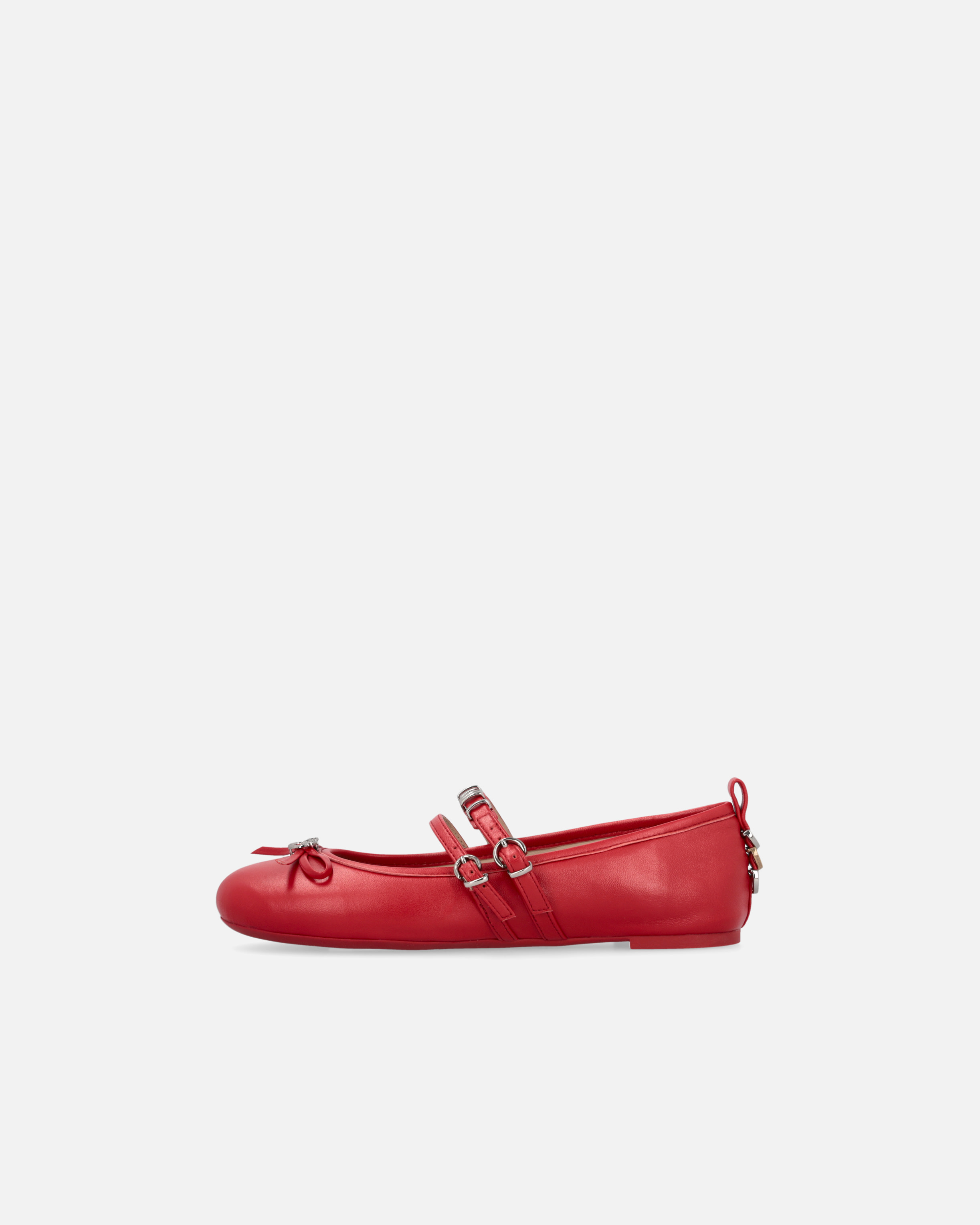 Pinko Nappa Leather Ballet Flats With Straps And Bow In Rouge