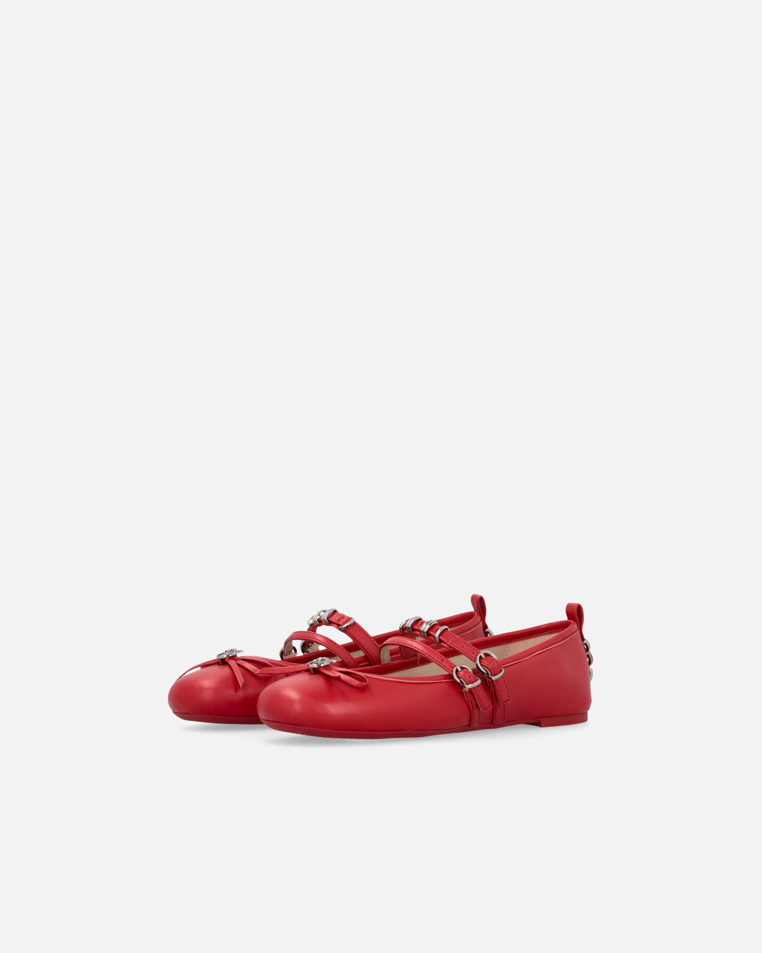 Pinko Nappa Leather Ballet Flats With Straps And Bow In Rouge