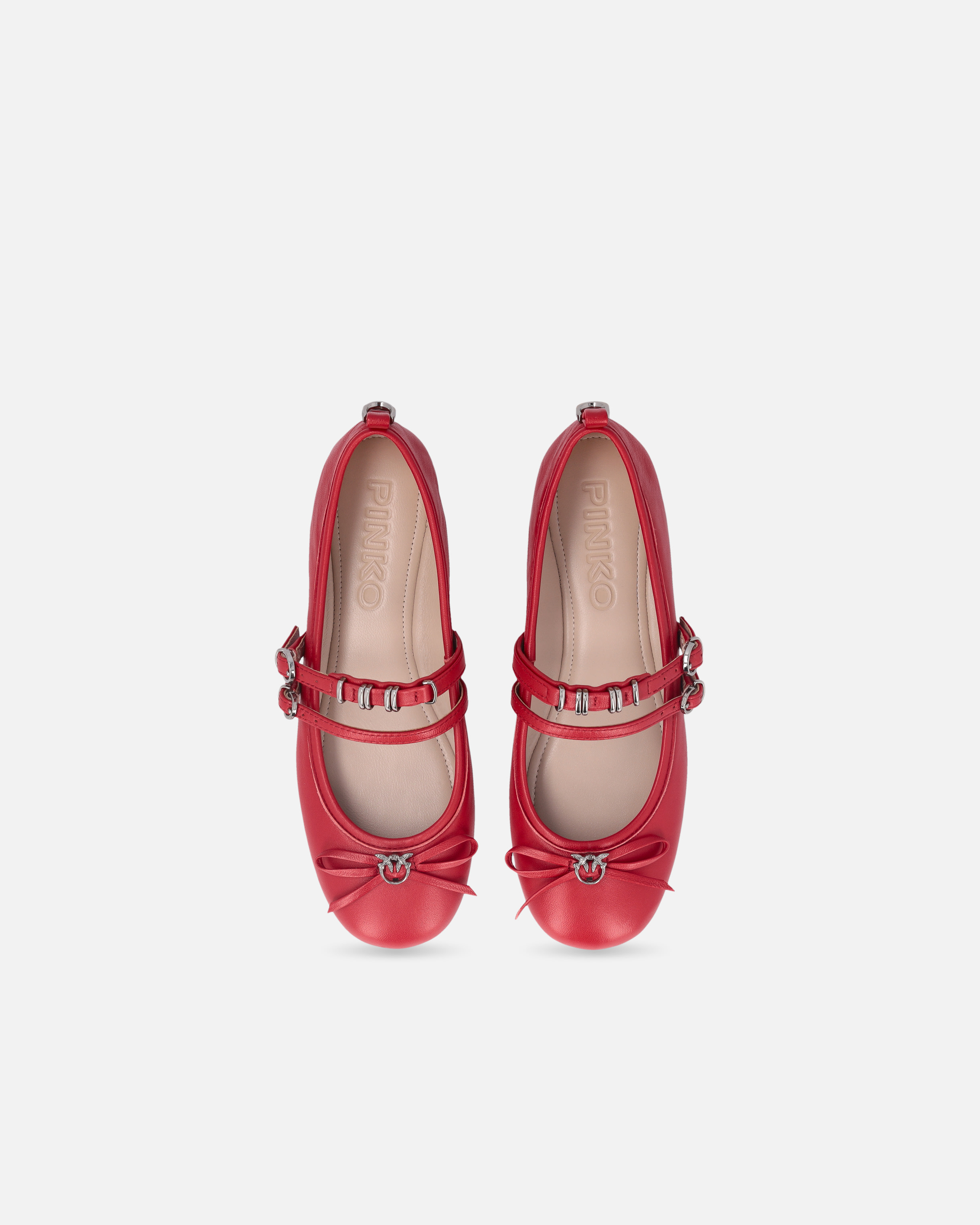 Pinko Nappa Leather Ballet Flats With Straps And Bow In Rouge