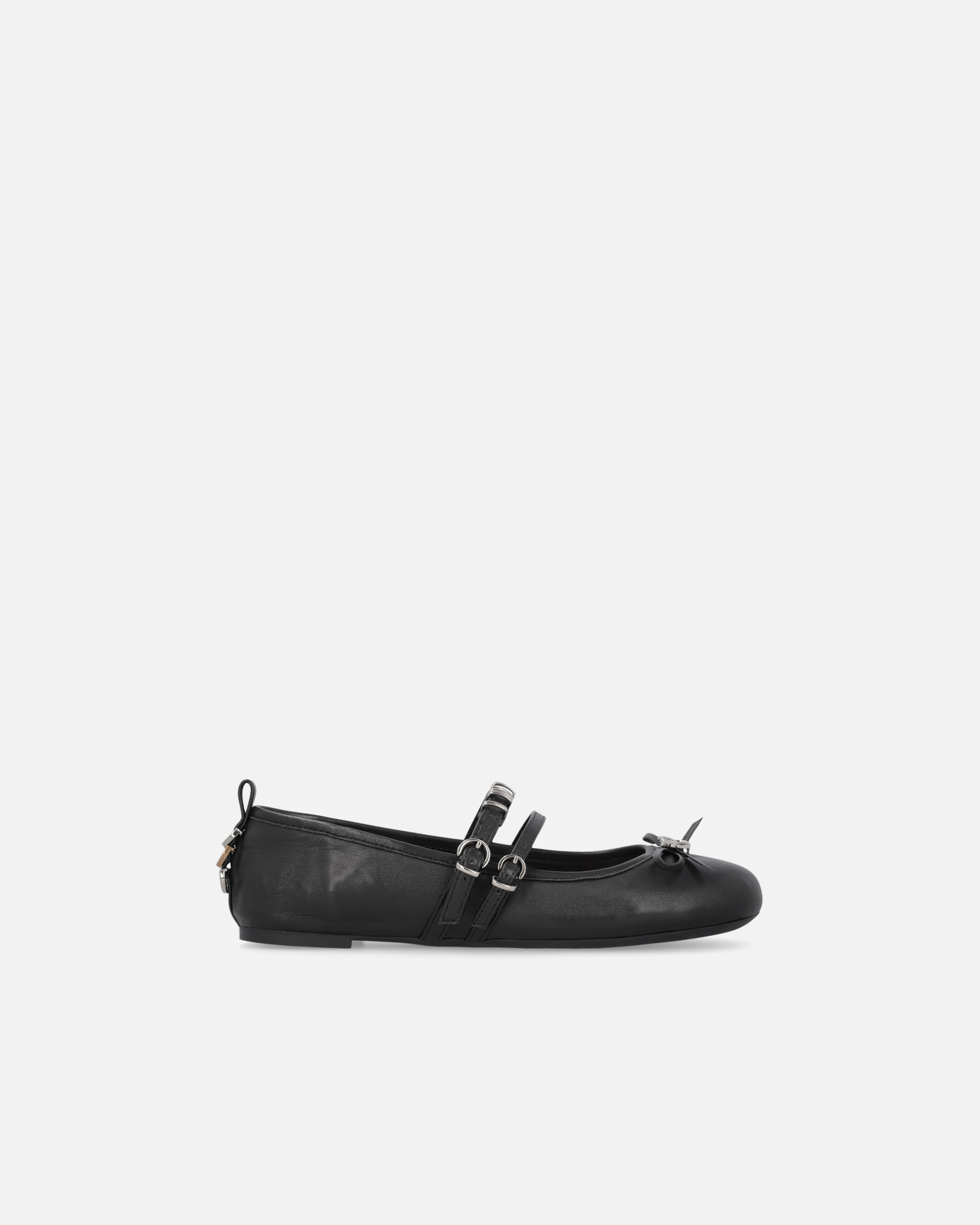 Pinko Nappa Leather Ballet Flats With Straps And Bow In Noir Limousine