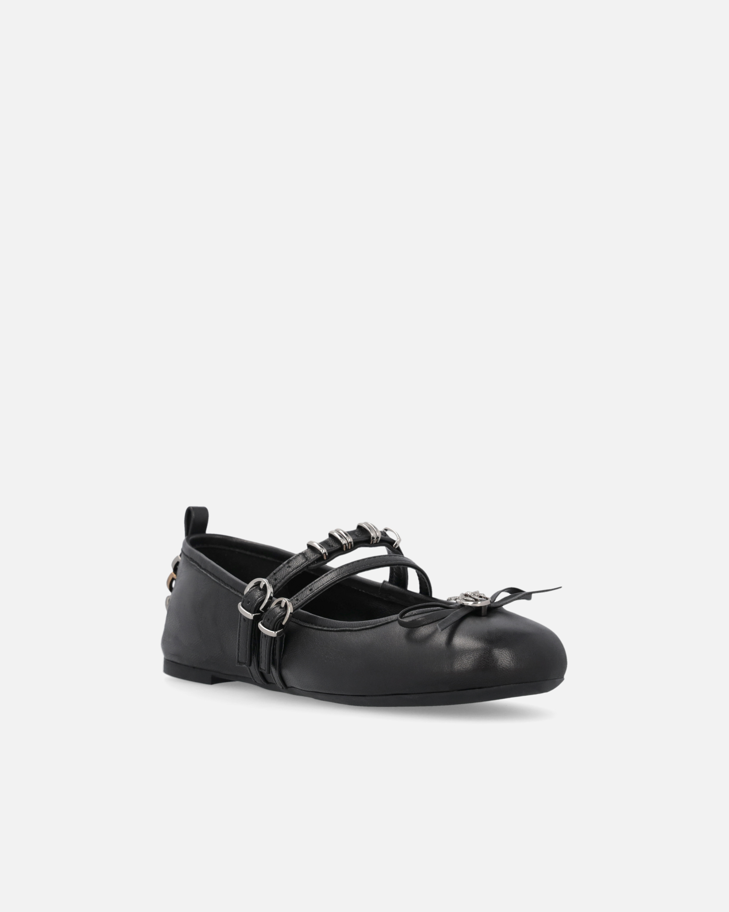 Pinko Nappa Leather Ballet Flats With Straps And Bow In Noir Limousine
