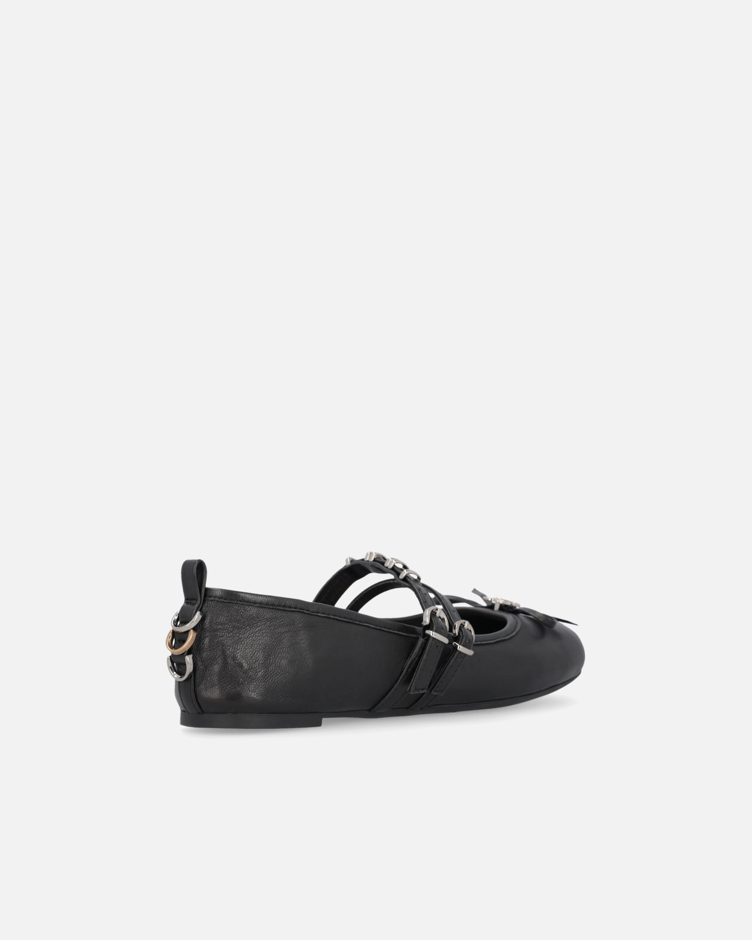 Pinko Nappa Leather Ballet Flats With Straps And Bow In Noir Limousine