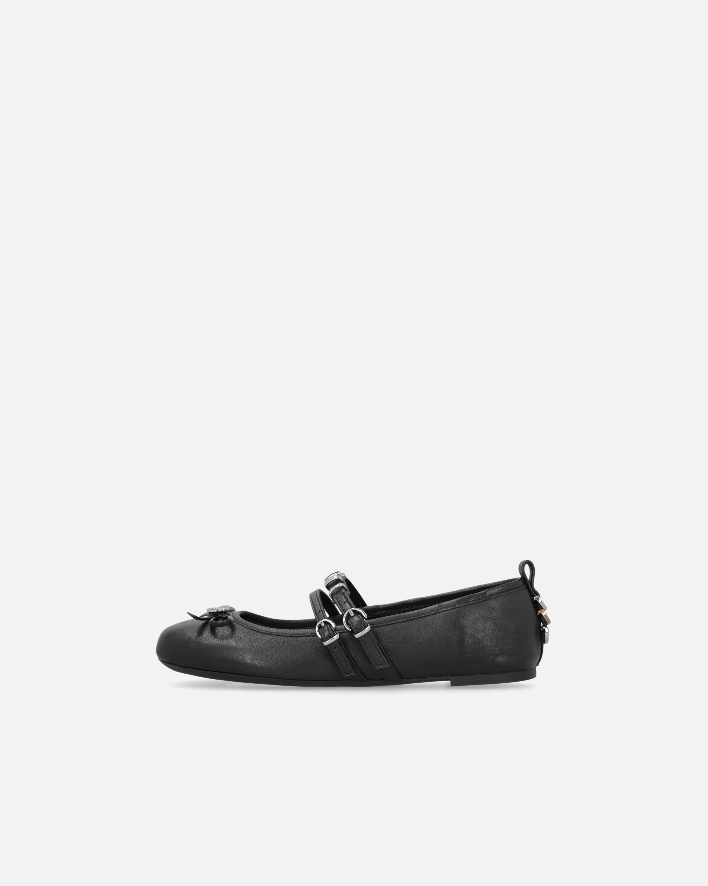 Pinko Nappa Leather Ballet Flats With Straps And Bow In Noir Limousine