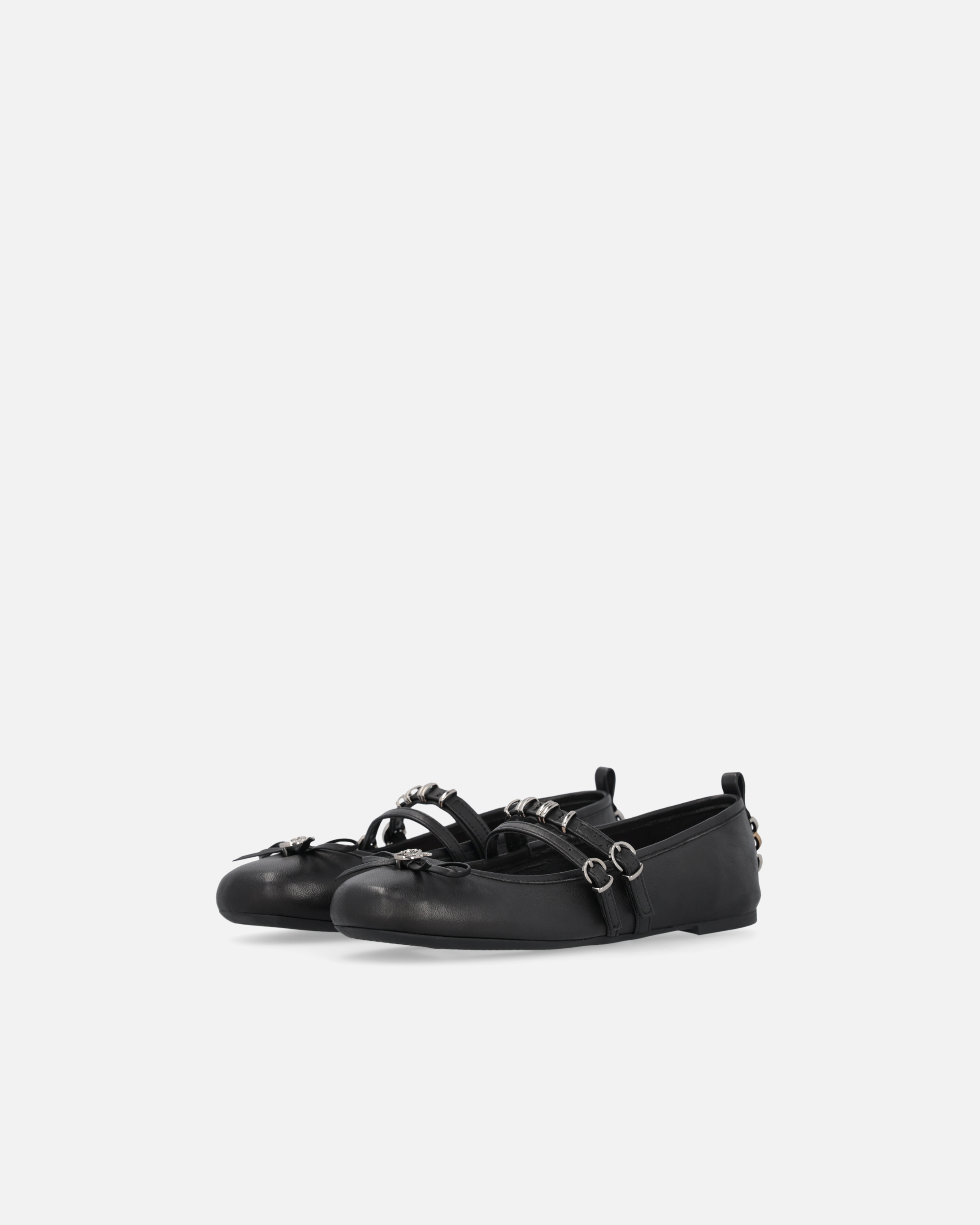 Pinko Nappa Leather Ballet Flats With Straps And Bow In Noir Limousine