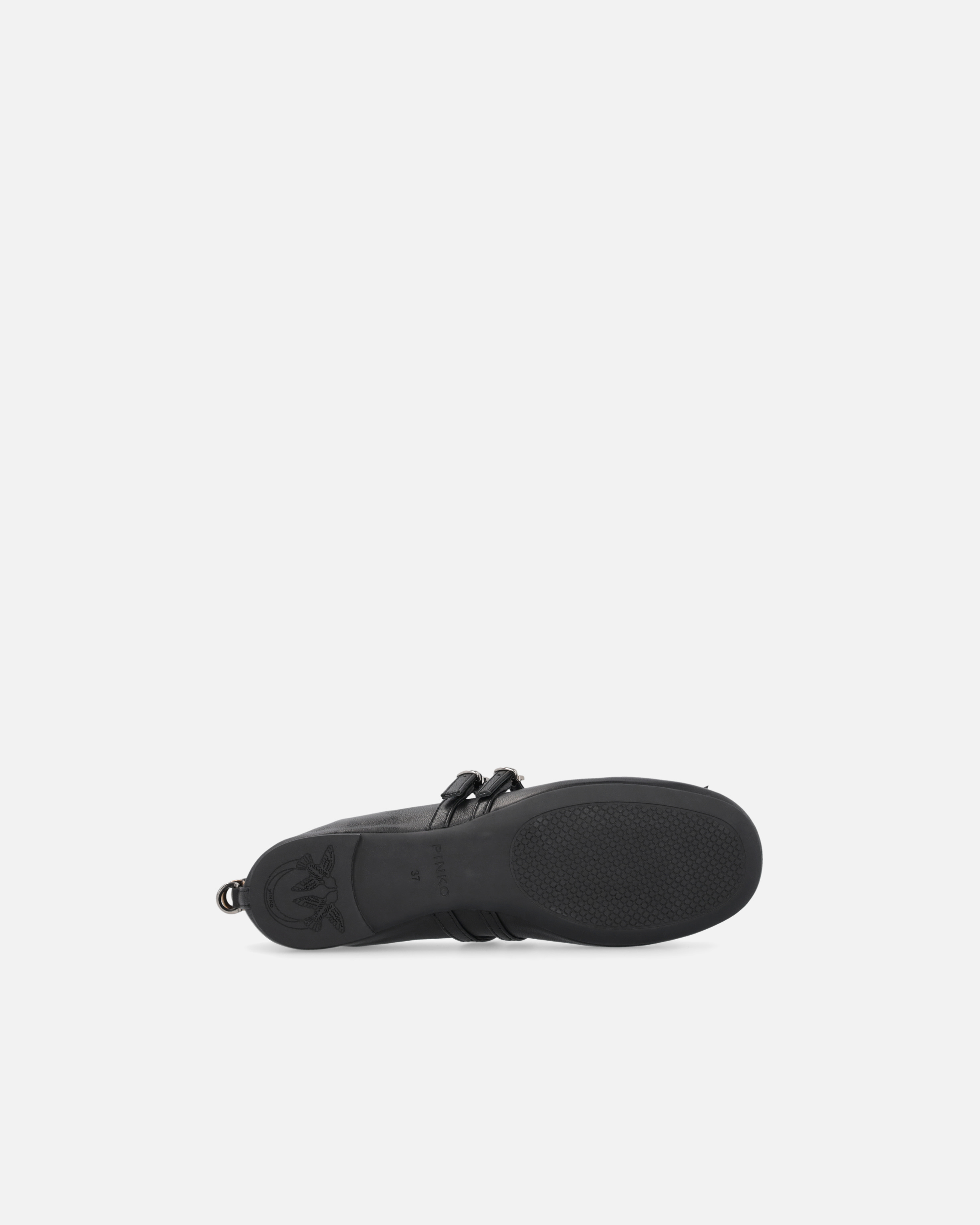 Pinko Nappa Leather Ballet Flats With Straps And Bow In Noir Limousine