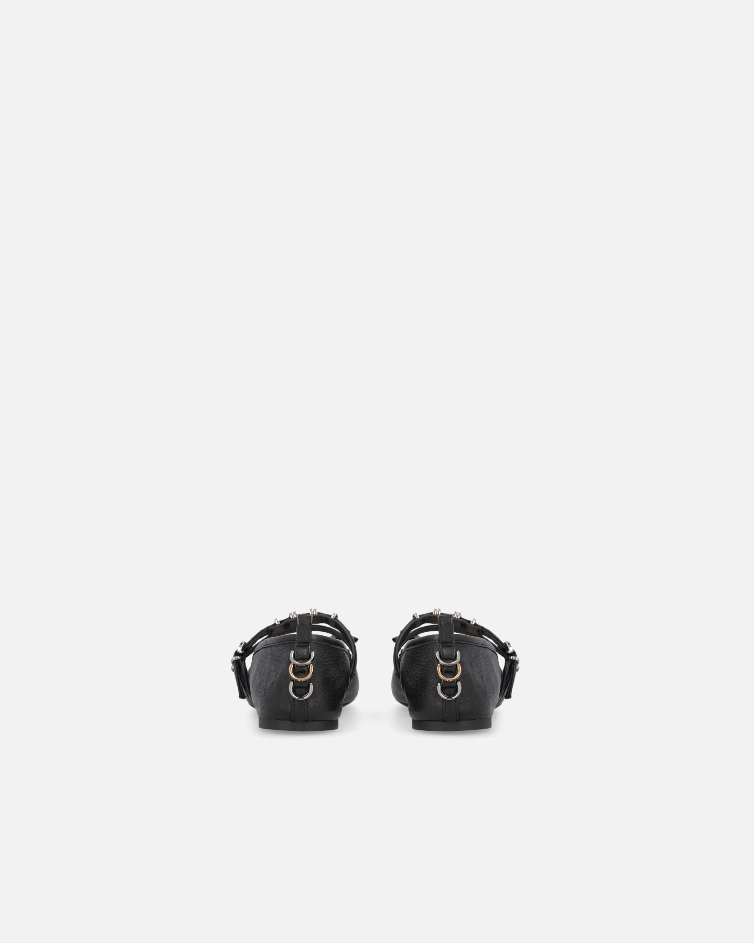 Pinko Nappa Leather Ballet Flats With Straps And Bow In Noir Limousine