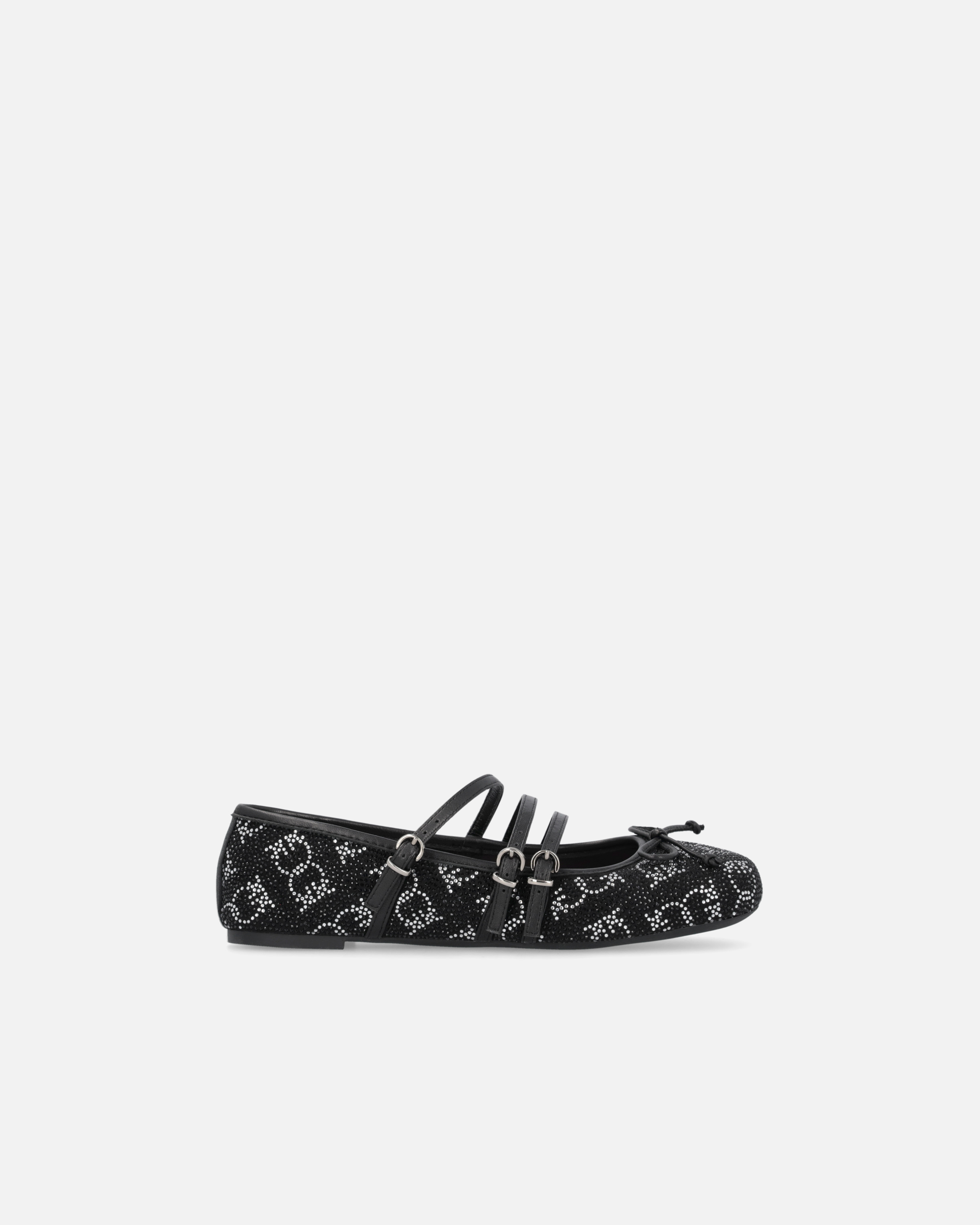 Pinko Ballerines Monogram Avec Strass Et Naud Sur La Pointe In Noir Limousine