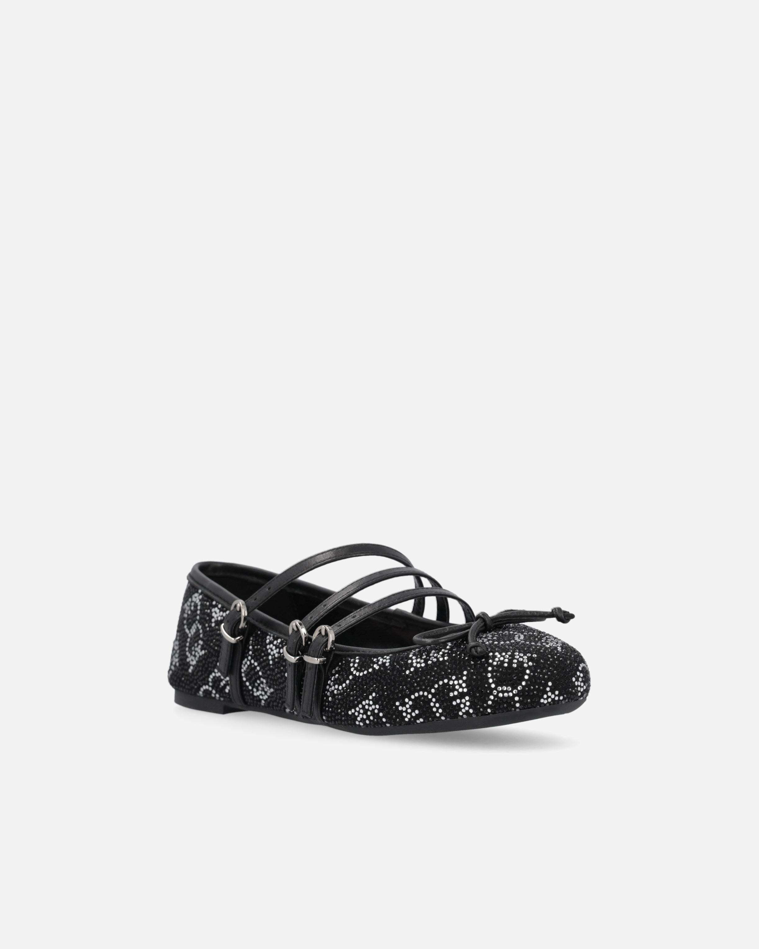 Pinko Ballerines Monogram Avec Strass Et Naud Sur La Pointe In Noir Limousine