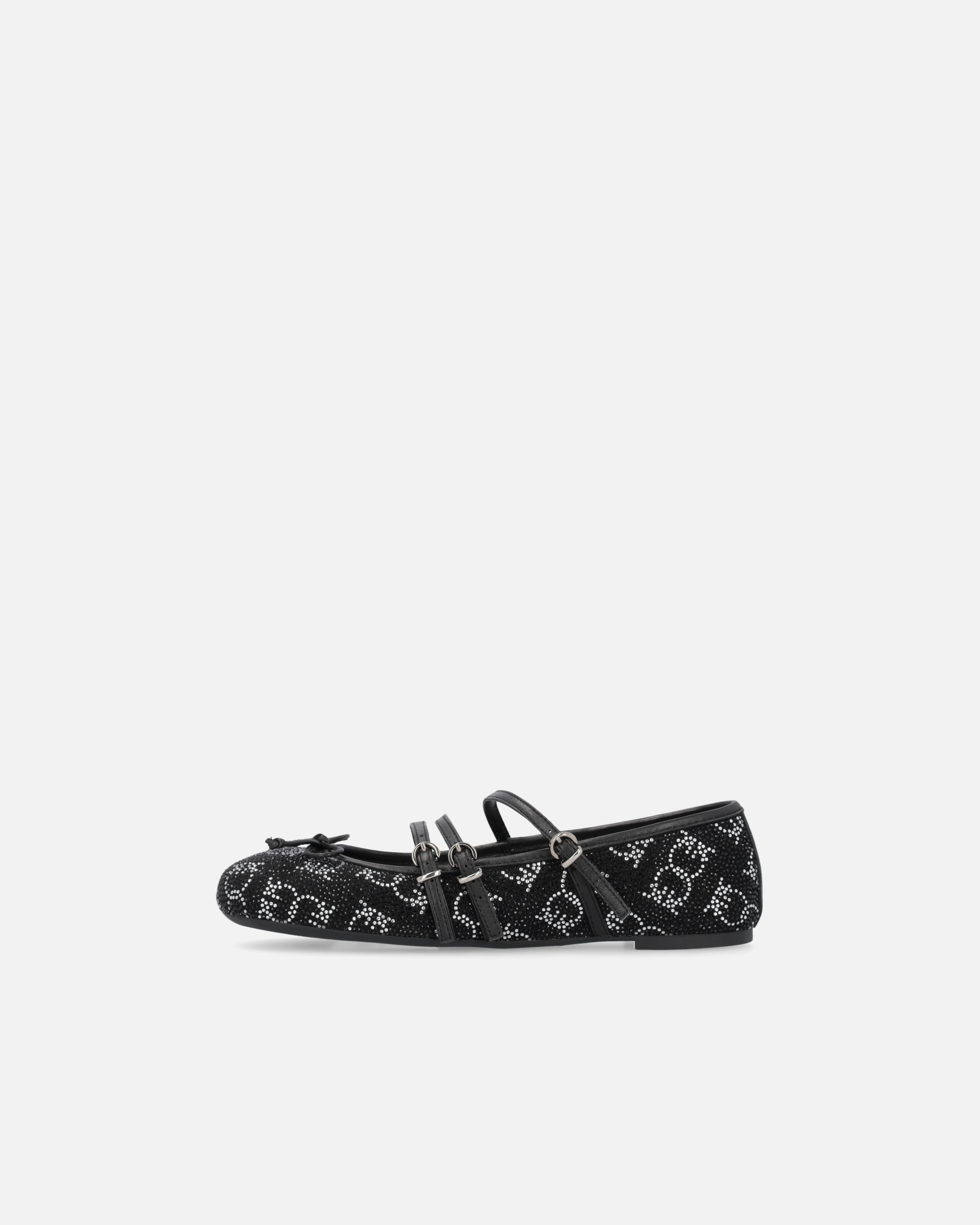 Pinko Ballerines Monogram Avec Strass Et Naud Sur La Pointe In Noir Limousine
