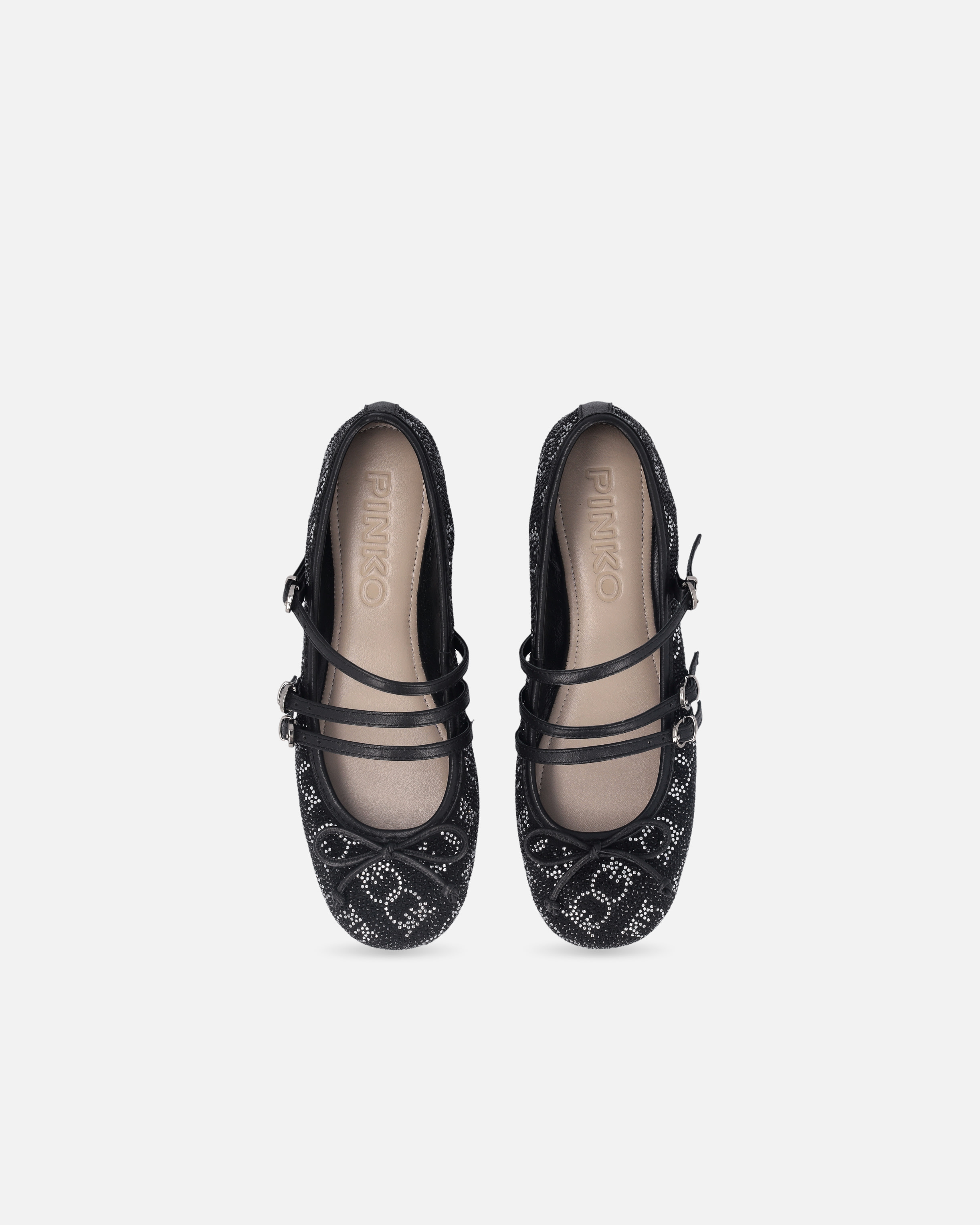 Pinko Ballerines Monogram Avec Strass Et Naud Sur La Pointe In Noir Limousine