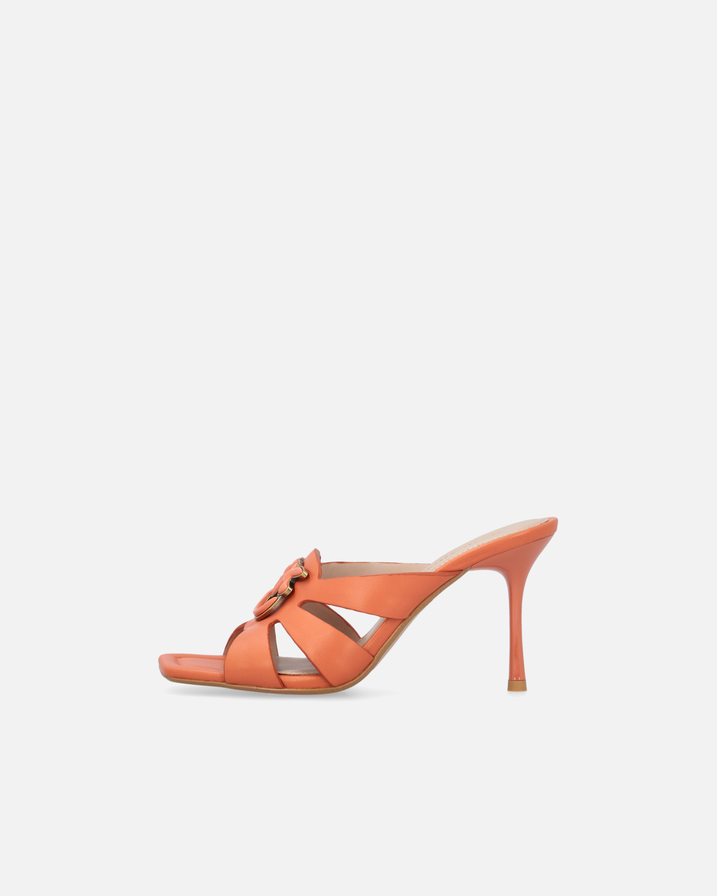 Pinko Nappa Leather Sandals With Heel And Bird Detail In Blusher