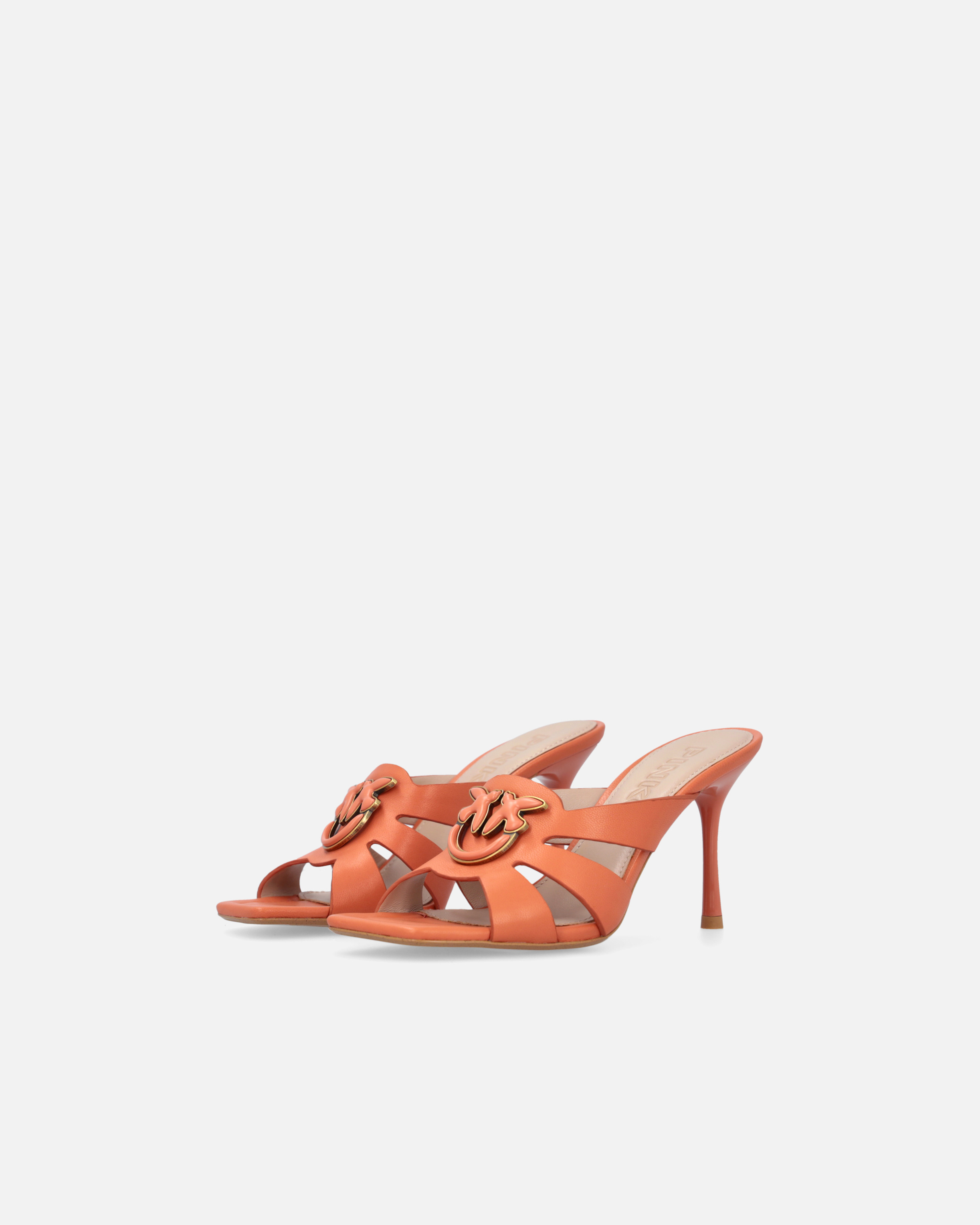 Pinko Nappa Leather Sandals With Heel And Bird Detail In Blusher