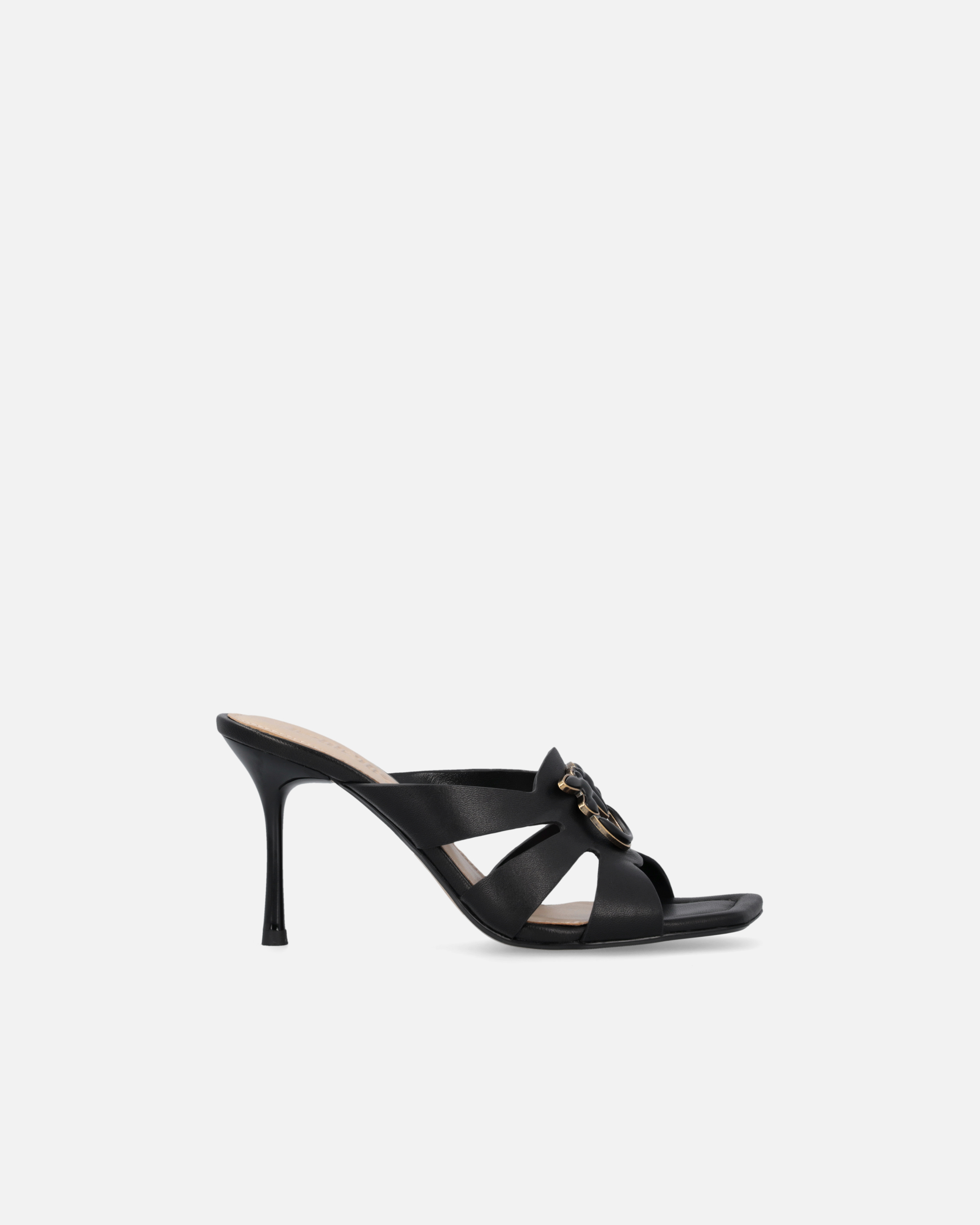 Pinko Nappa Leather Sandals With Heel And Bird Detail In Nero Limousine