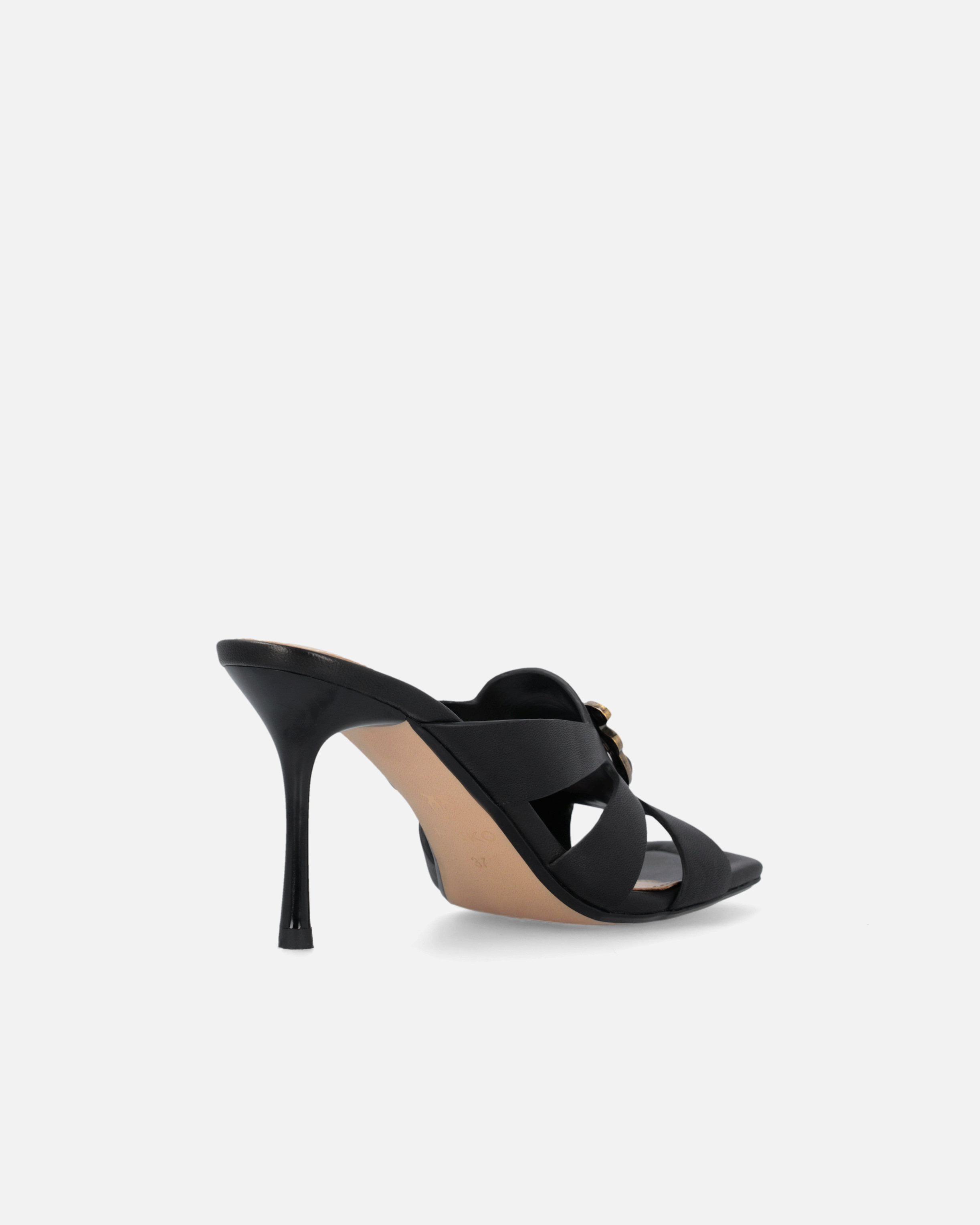 Pinko Nappa Leather Sandals With Heel And Bird Detail In Nero Limousine