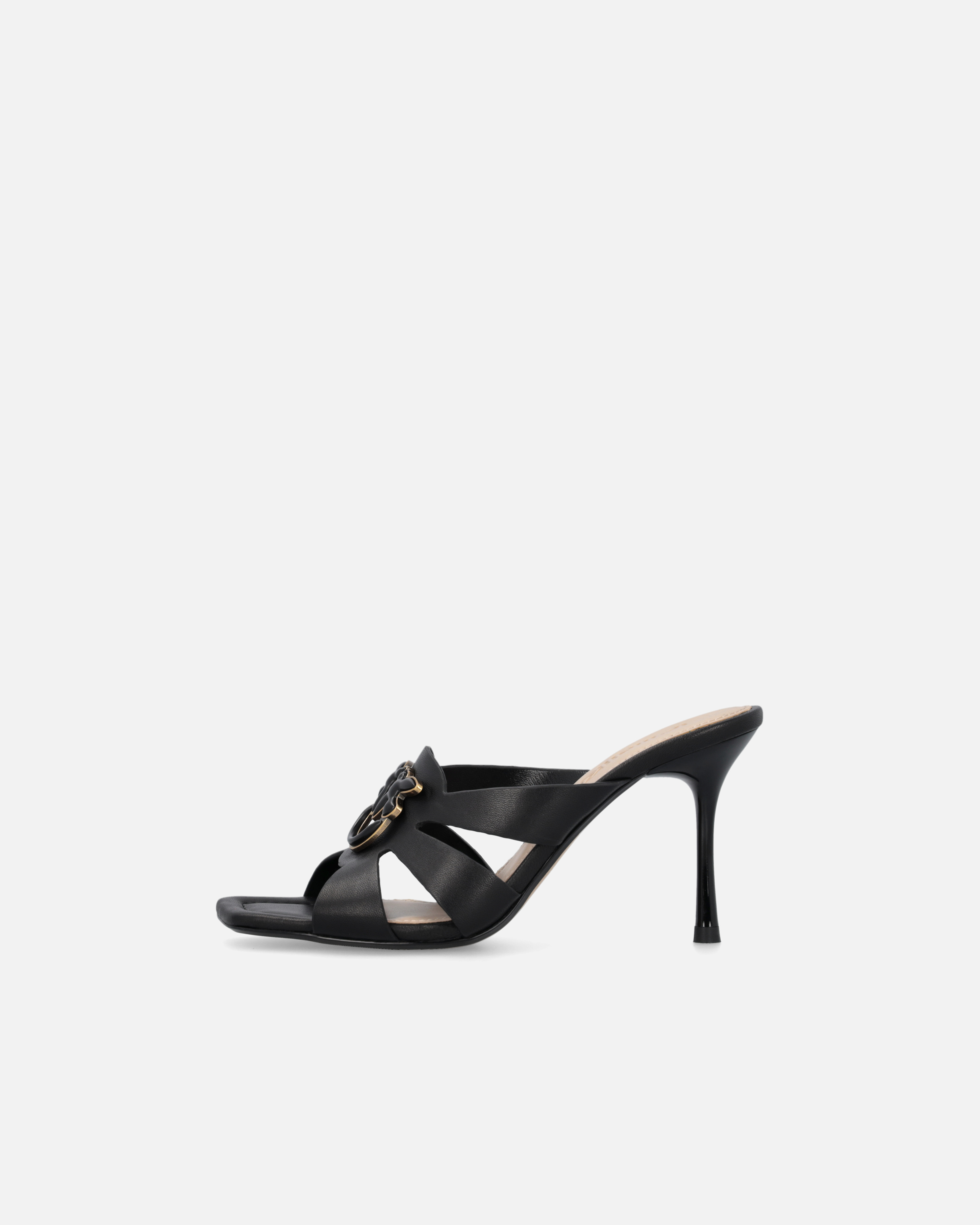 Pinko Nappa Leather Sandals With Heel And Bird Detail In Nero Limousine