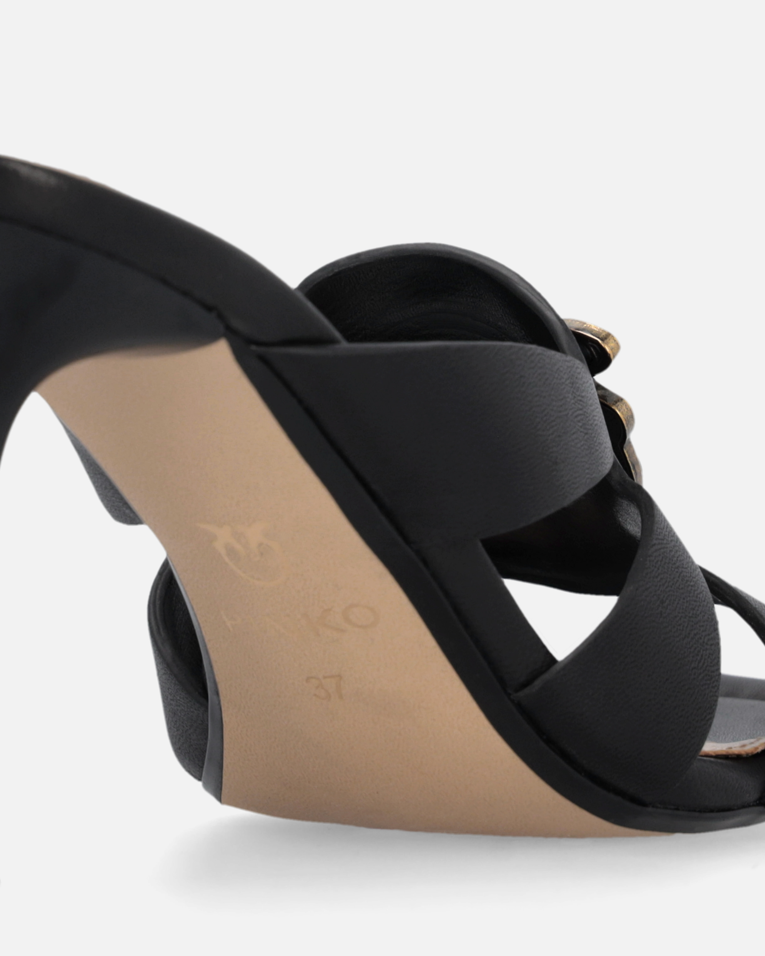 Pinko Nappa Leather Sandals With Heel And Bird Detail In Nero Limousine