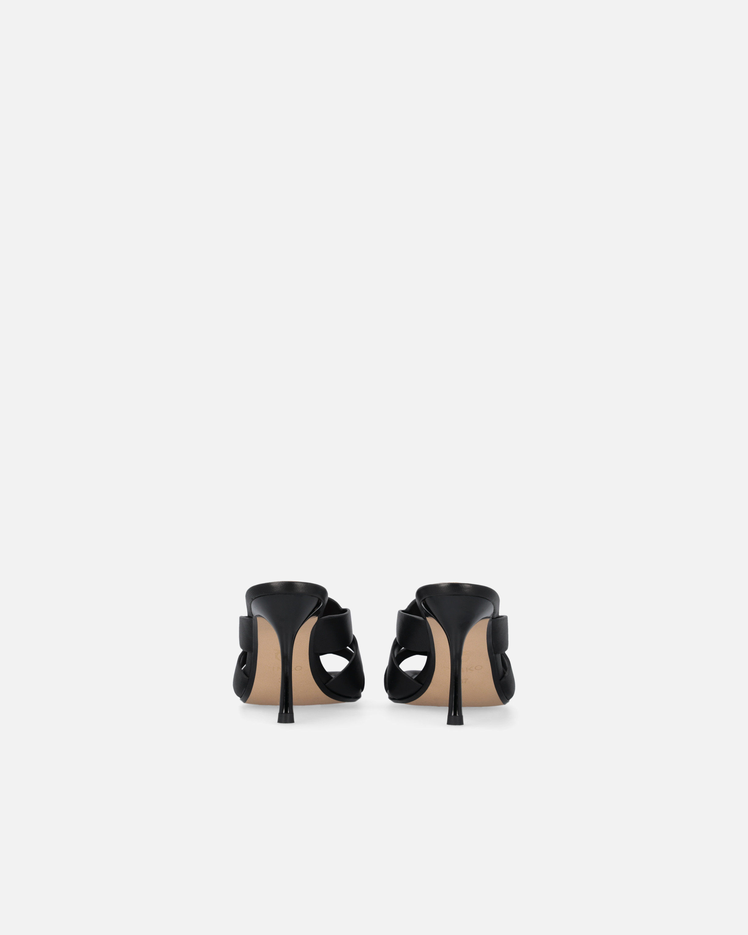 Pinko Nappa Leather Sandals With Heel And Bird Detail In Nero Limousine