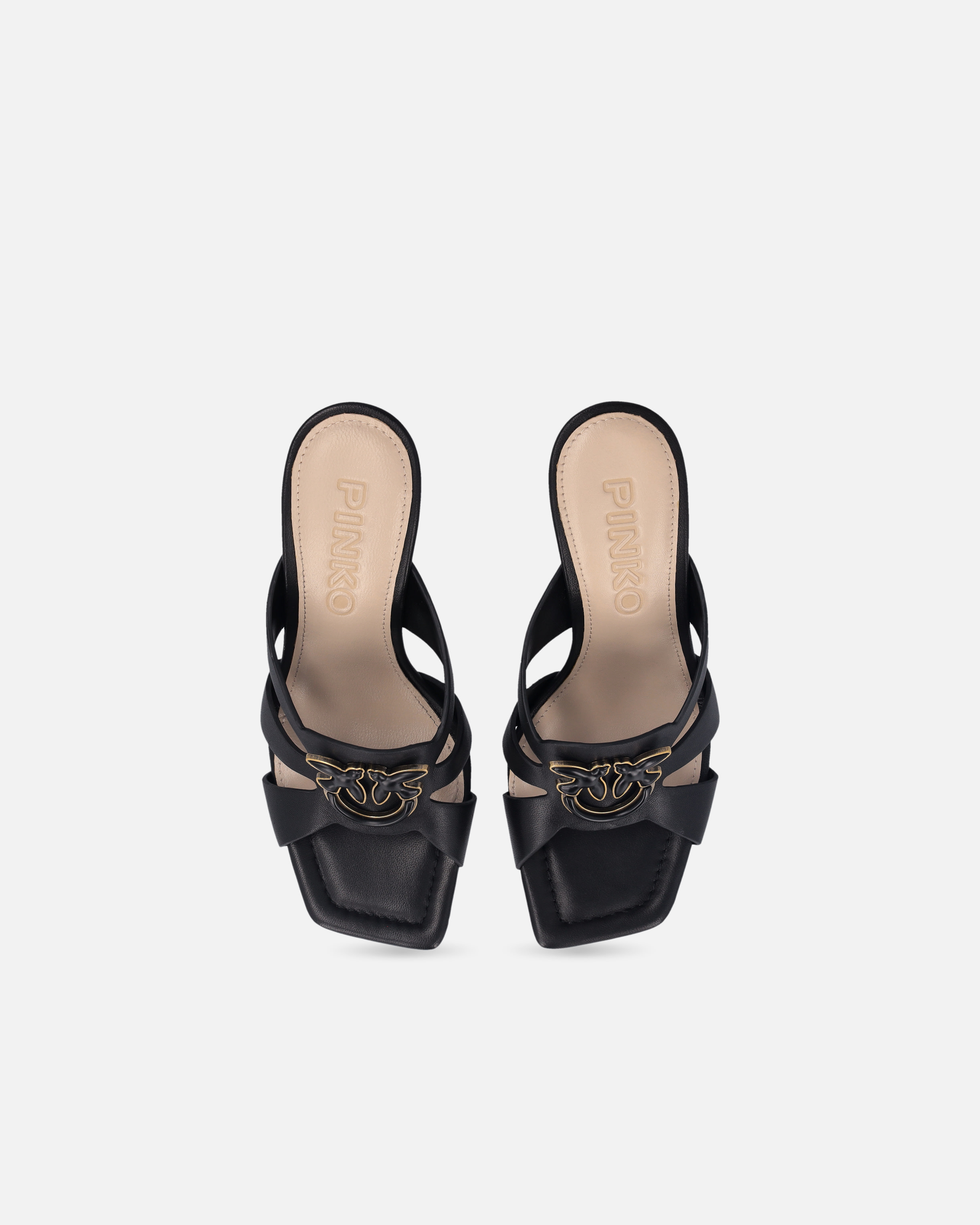 Pinko Nappa Leather Sandals With Heel And Bird Detail In Nero Limousine