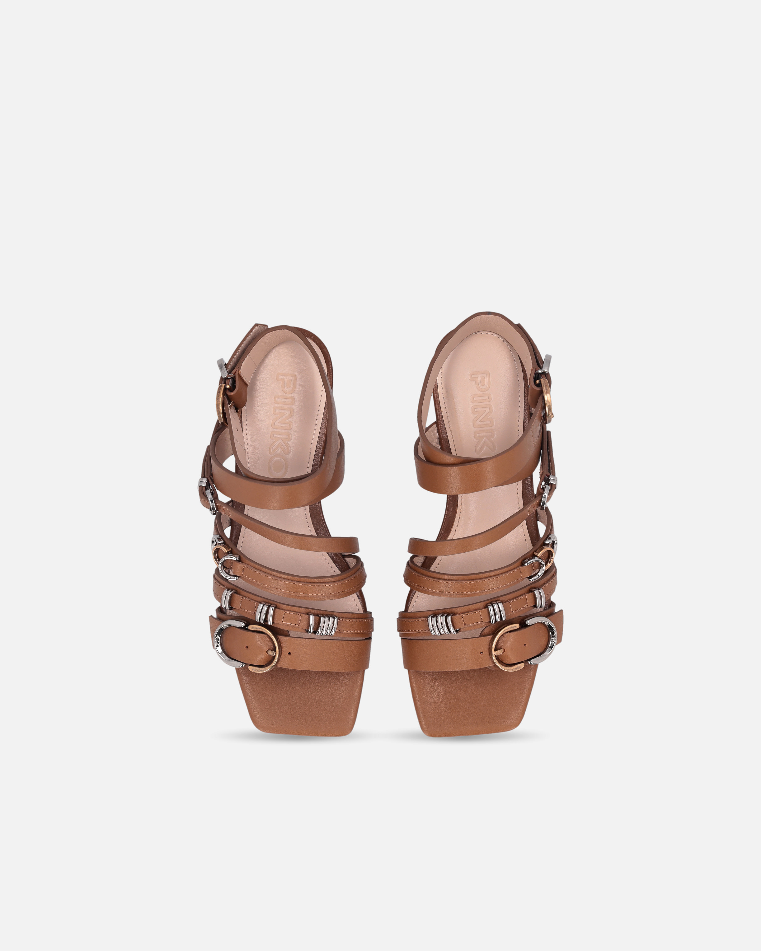 サンダル・ミュール PINKO Women Sandals SD0317P001GU8 Brown Nappa leather slip-ons with bird logo