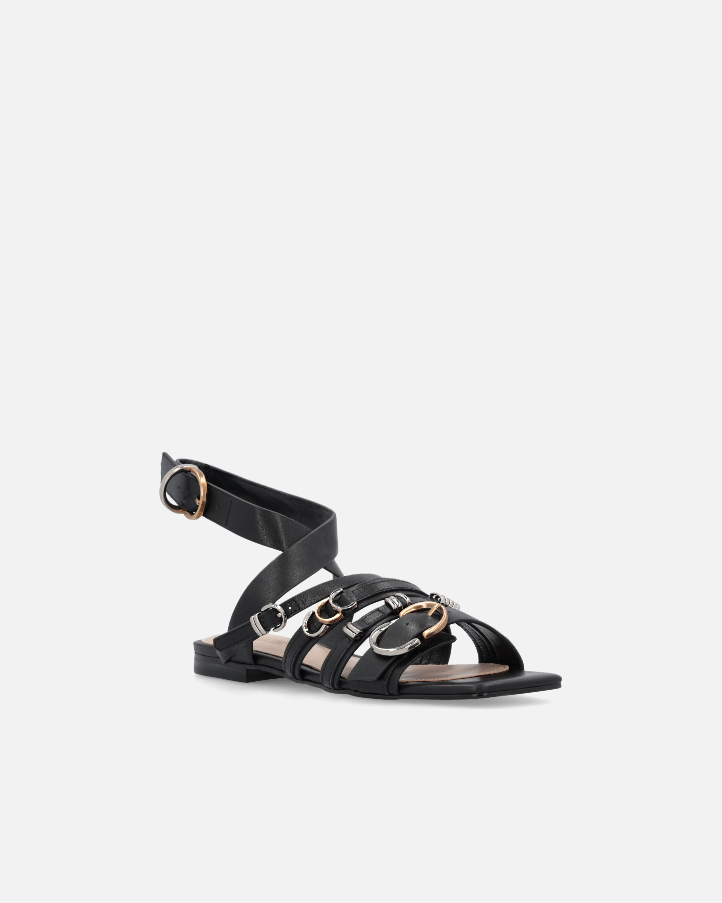 Sandals with woven straps and metal details