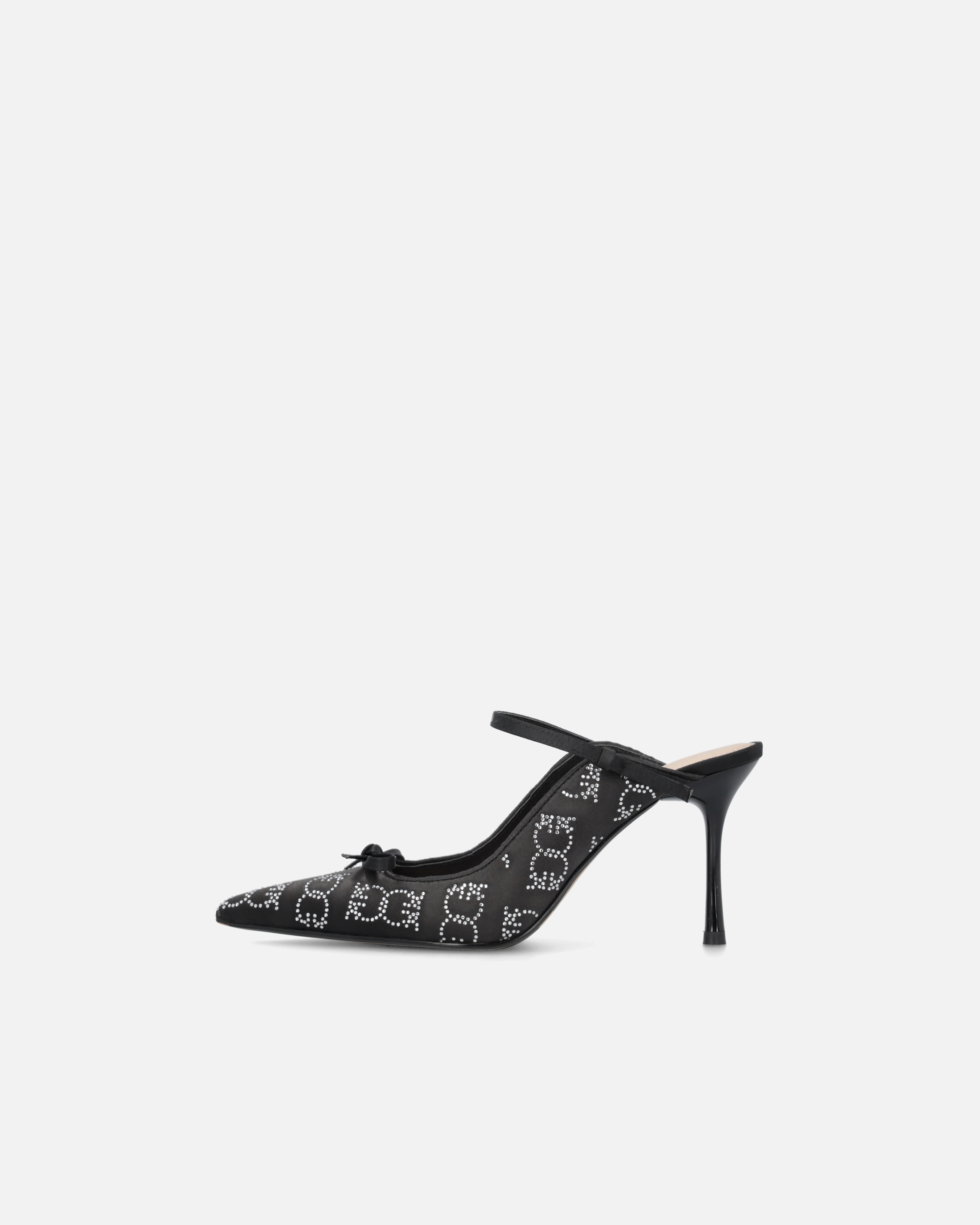 Pinko Satin And Rhinestone Heeled Slippers In Noir Limousine