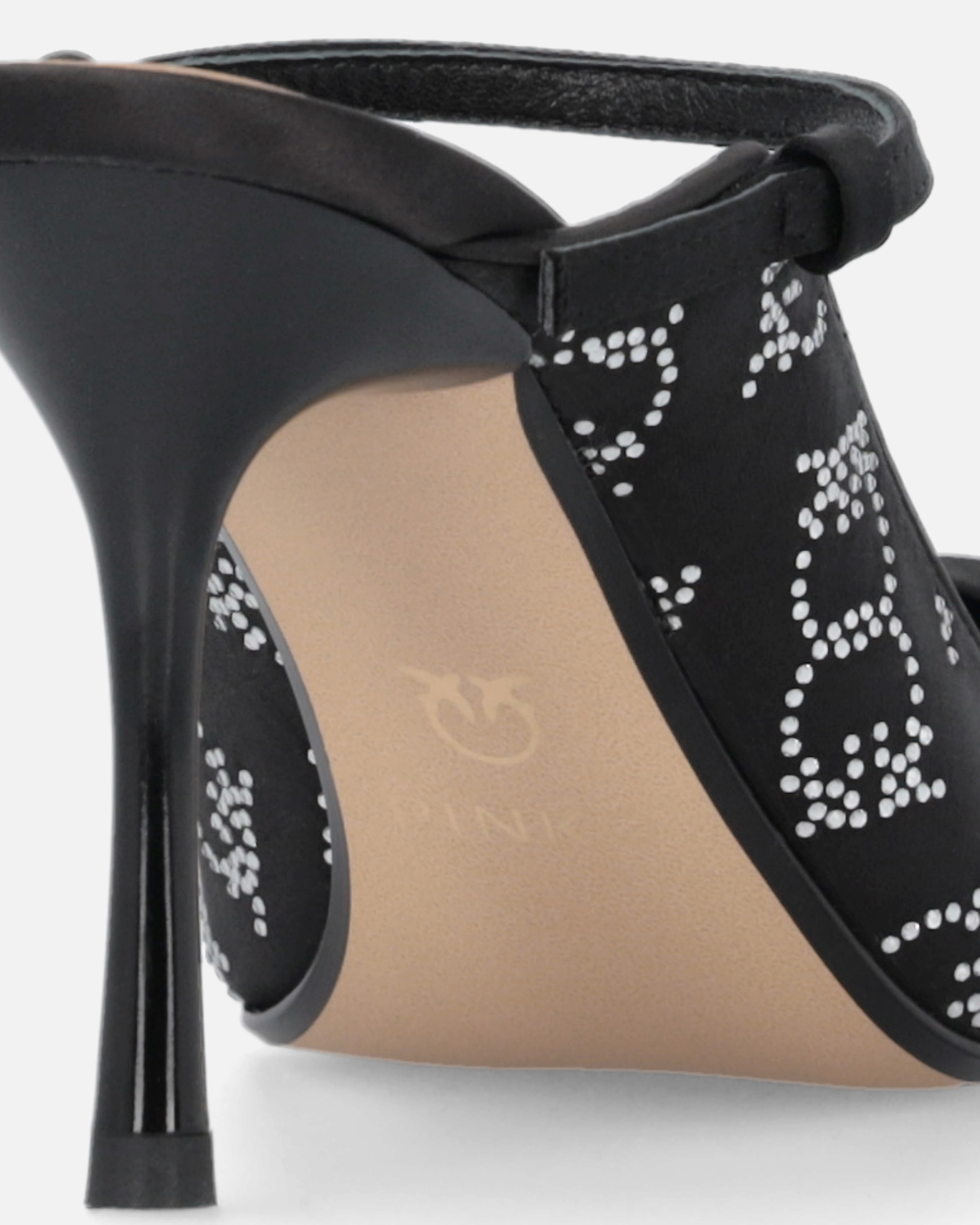 Pinko Satin And Rhinestone Heeled Slippers In Noir Limousine