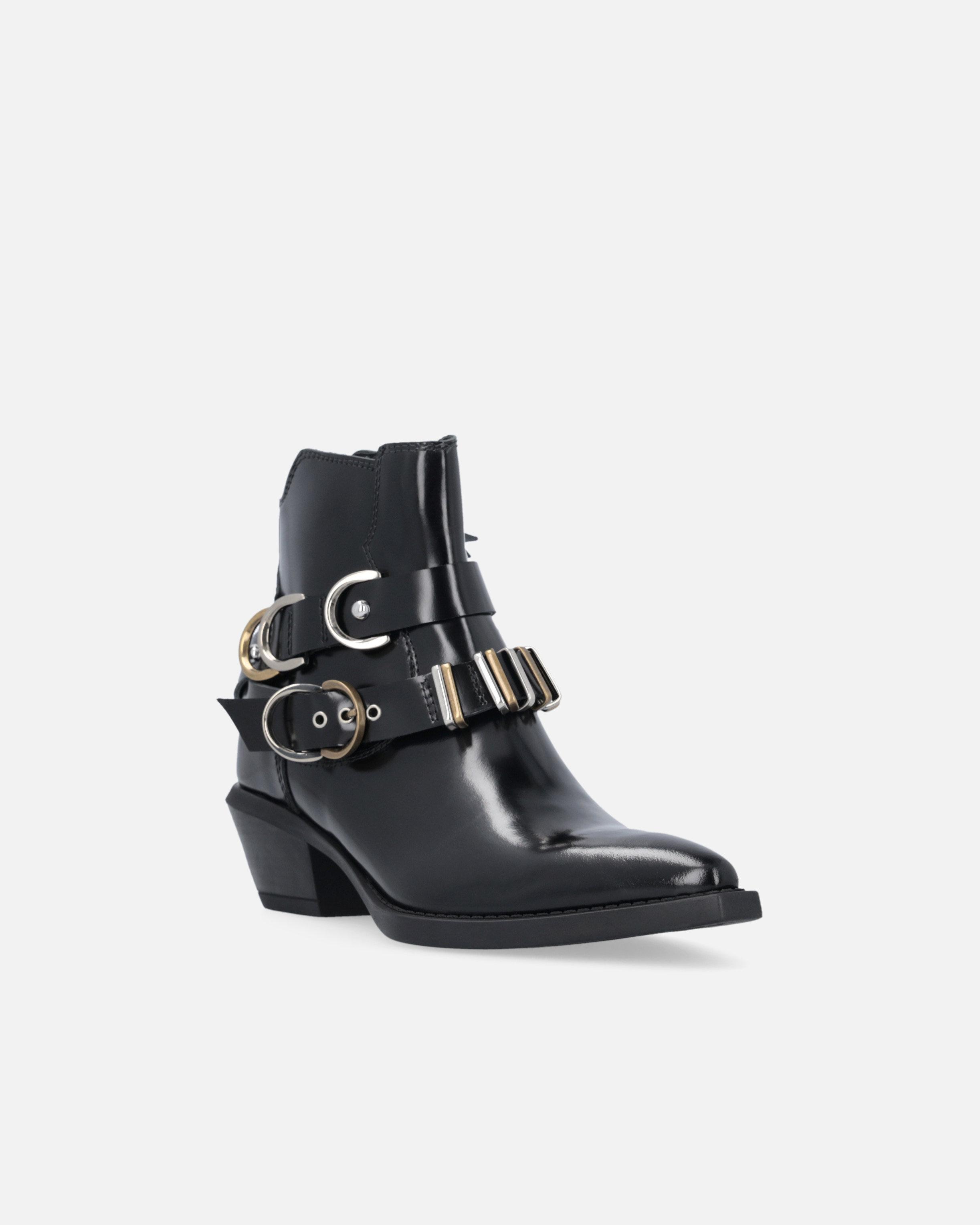 铆钉装饰西部靴 - 黑色 - large