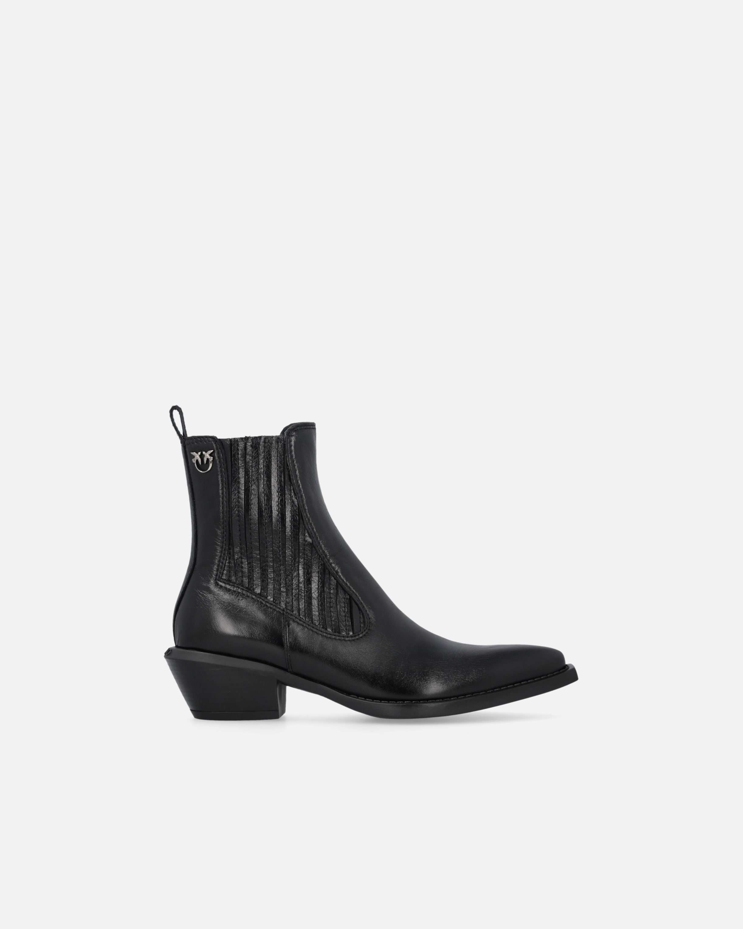 Pinko Boots Western En Cuir Brillant In Nero Limousine
