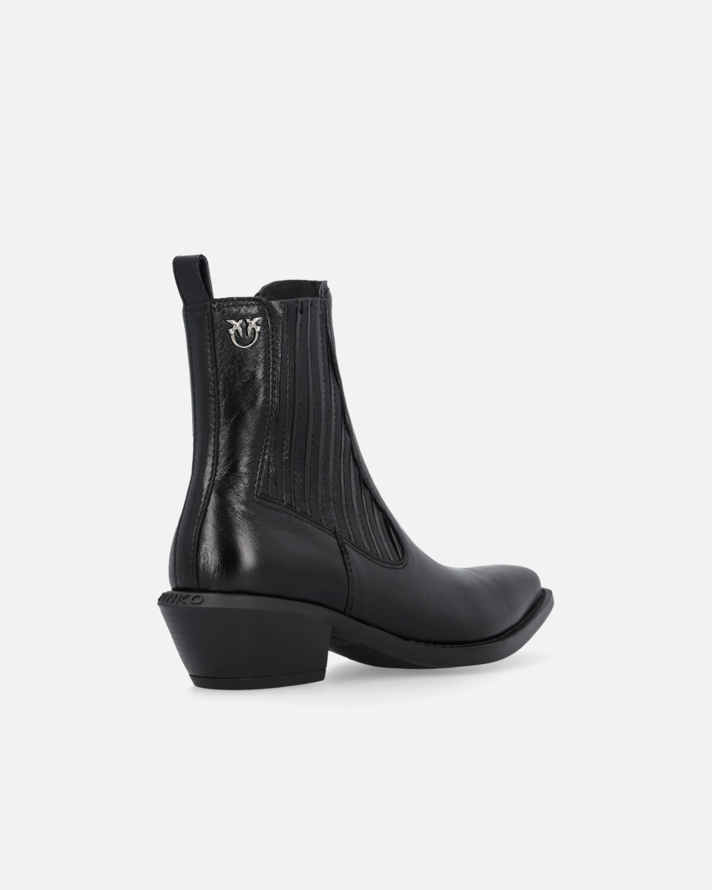 Pinko Boots Western En Cuir Brillant In Nero Limousine