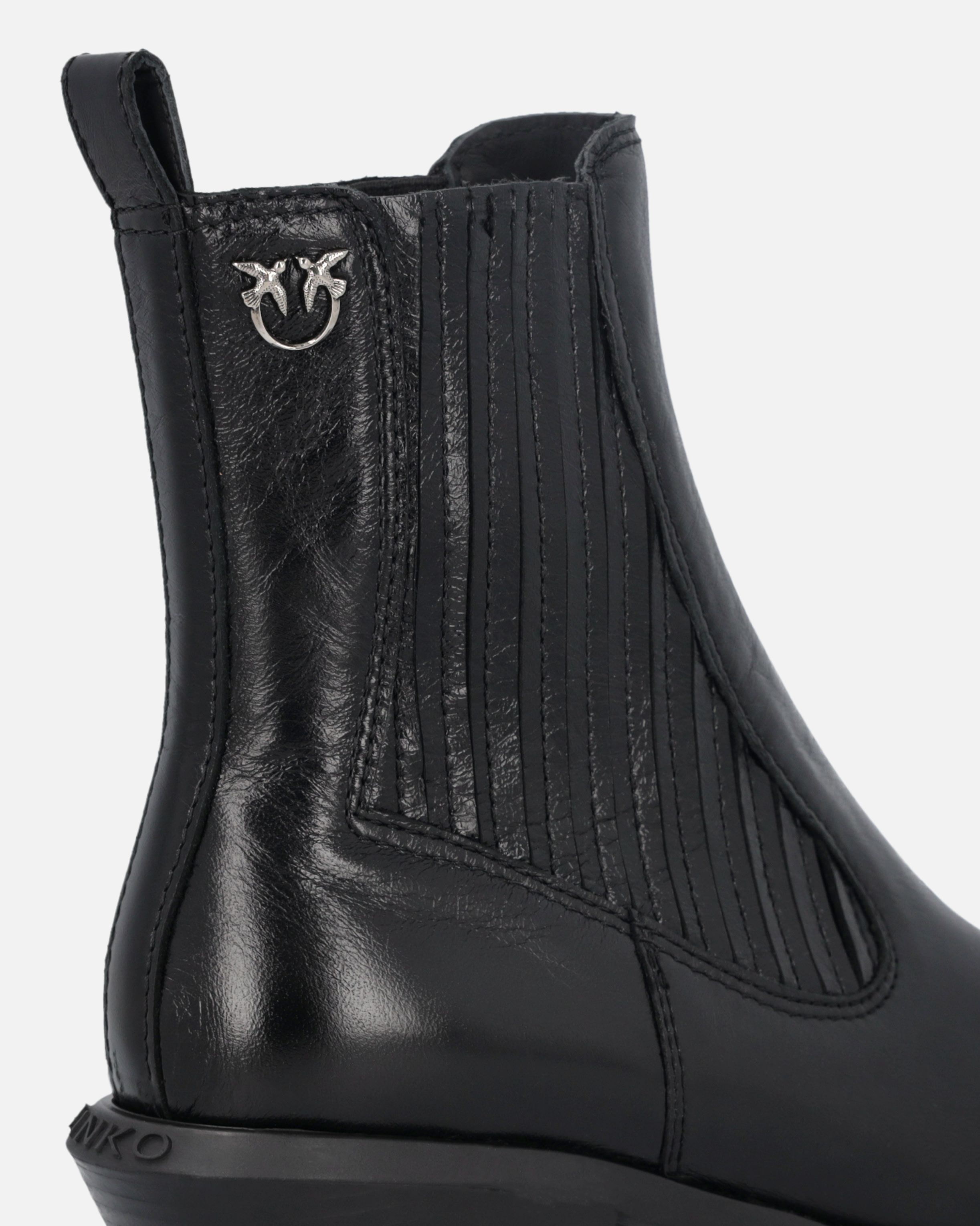 Pinko Boots Western En Cuir Brillant In Nero Limousine