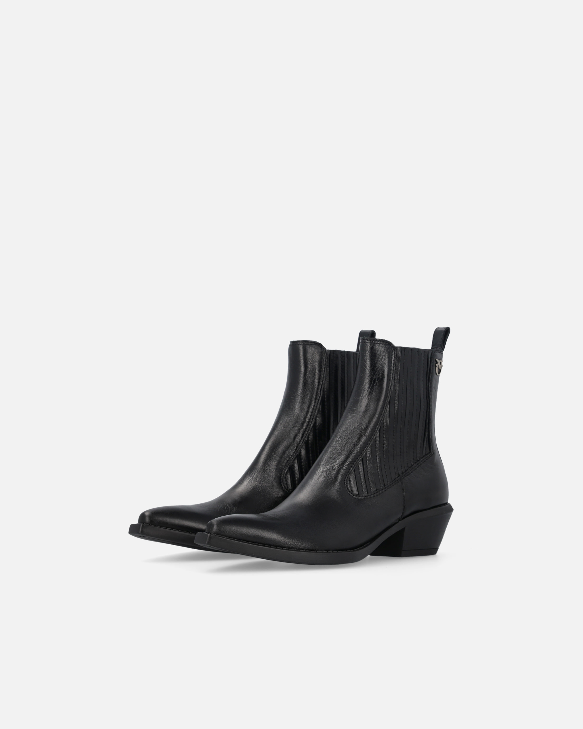 Pinko Boots Western En Cuir Brillant In Nero Limousine