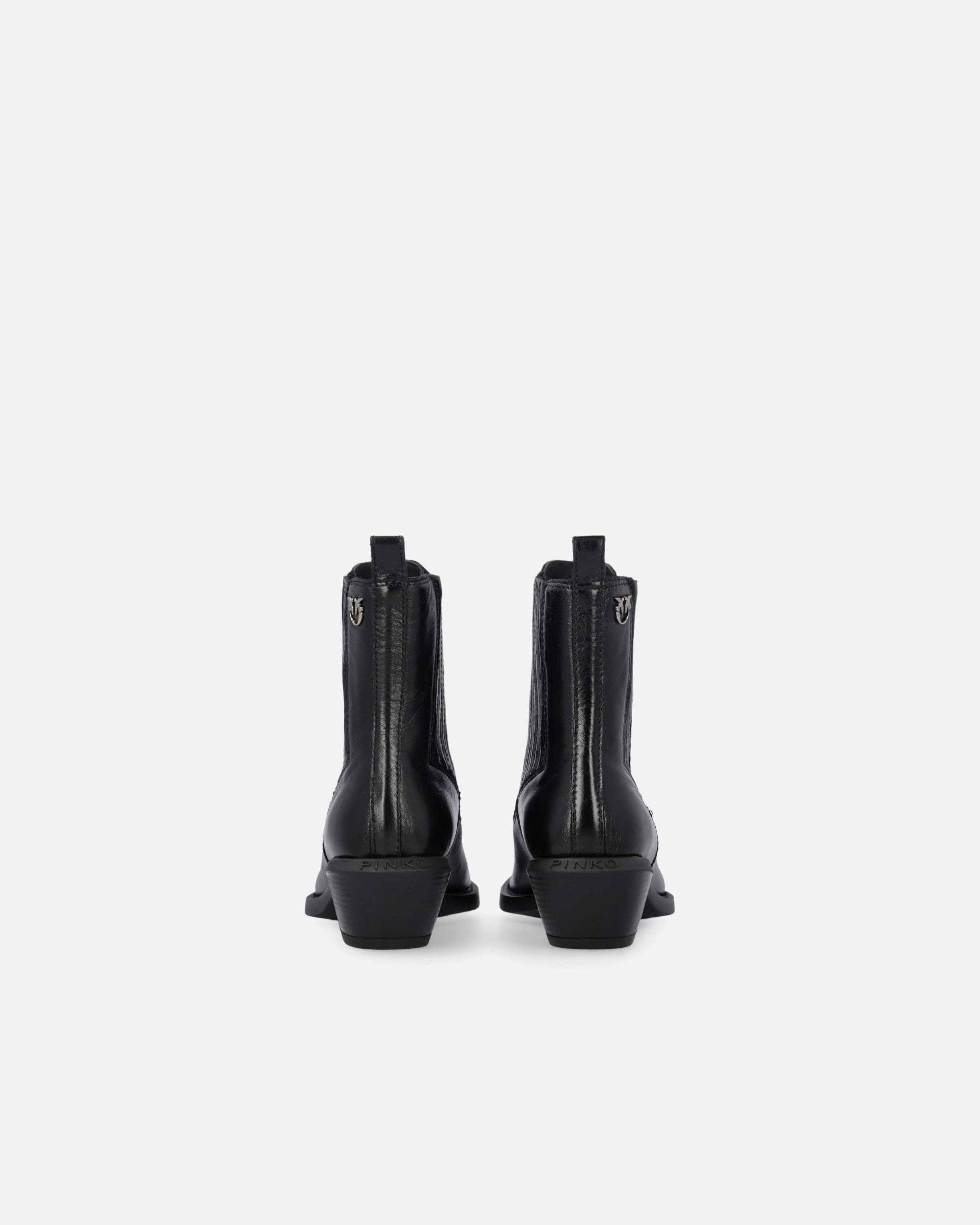 Pinko Boots Western En Cuir Brillant In Nero Limousine
