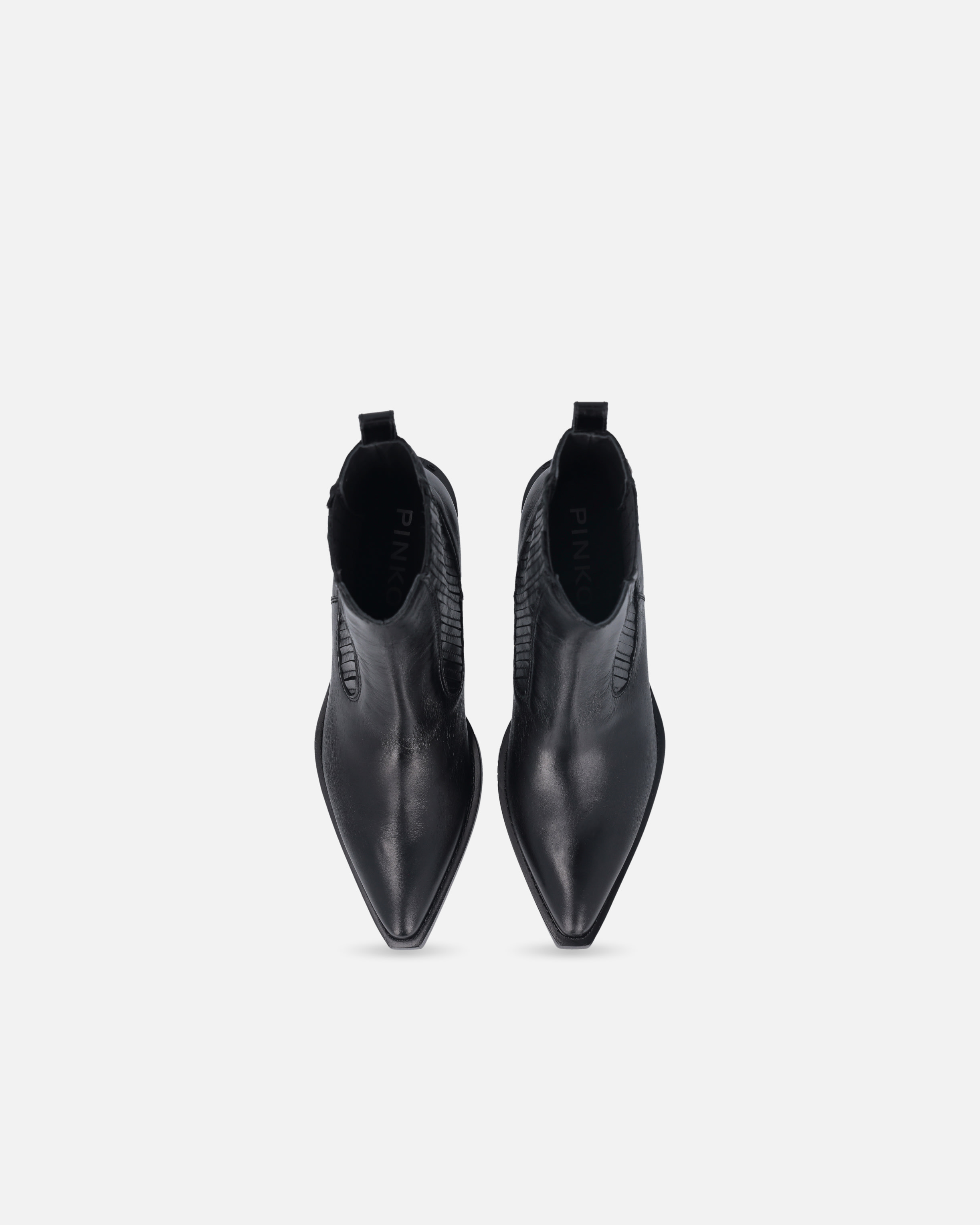 Pinko Boots Western En Cuir Brillant In Nero Limousine