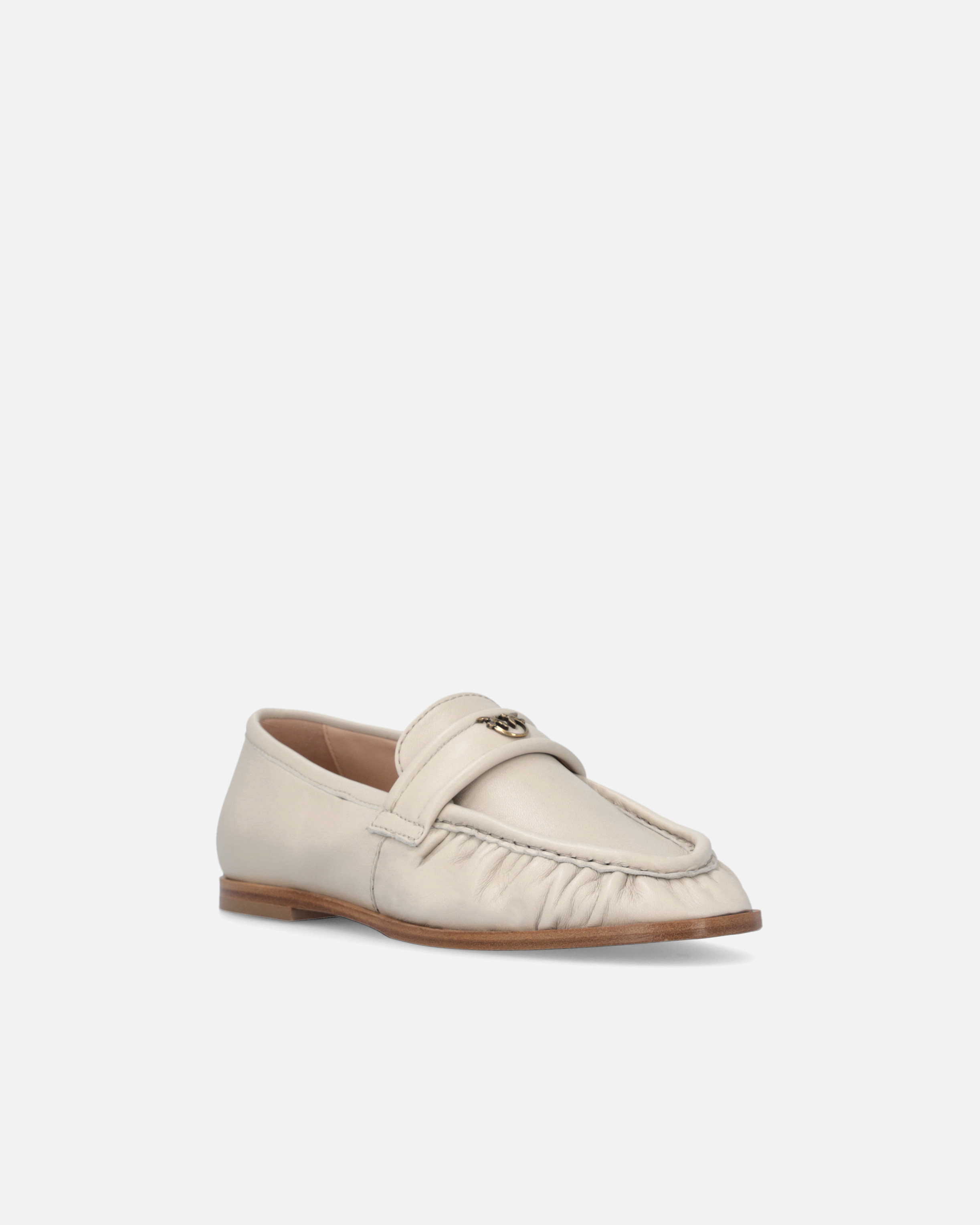 Pinko Nappa Leather Moccasins With Logo In Yoghurt