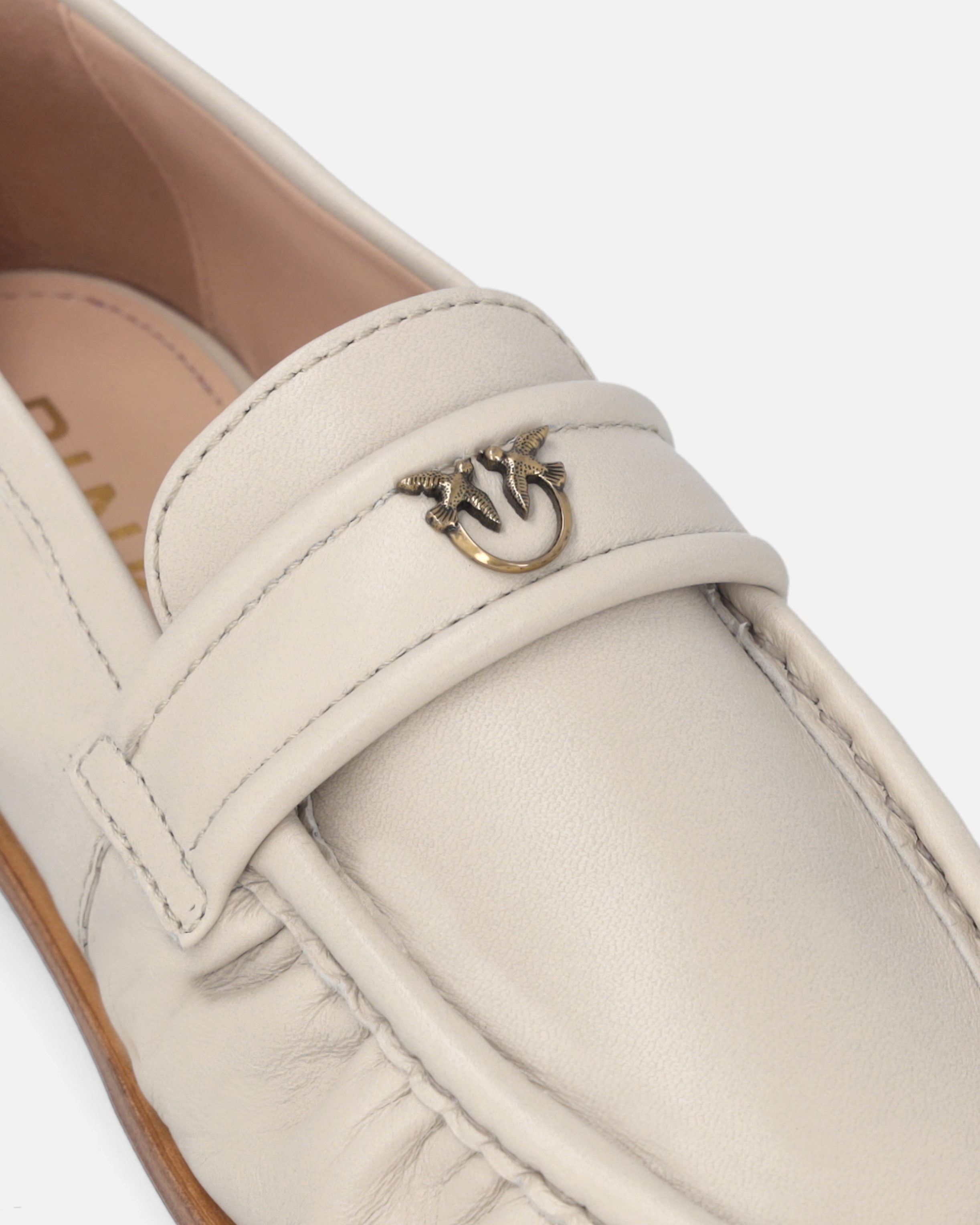 Pinko Nappa Leather Moccasins With Logo In Yoghurt