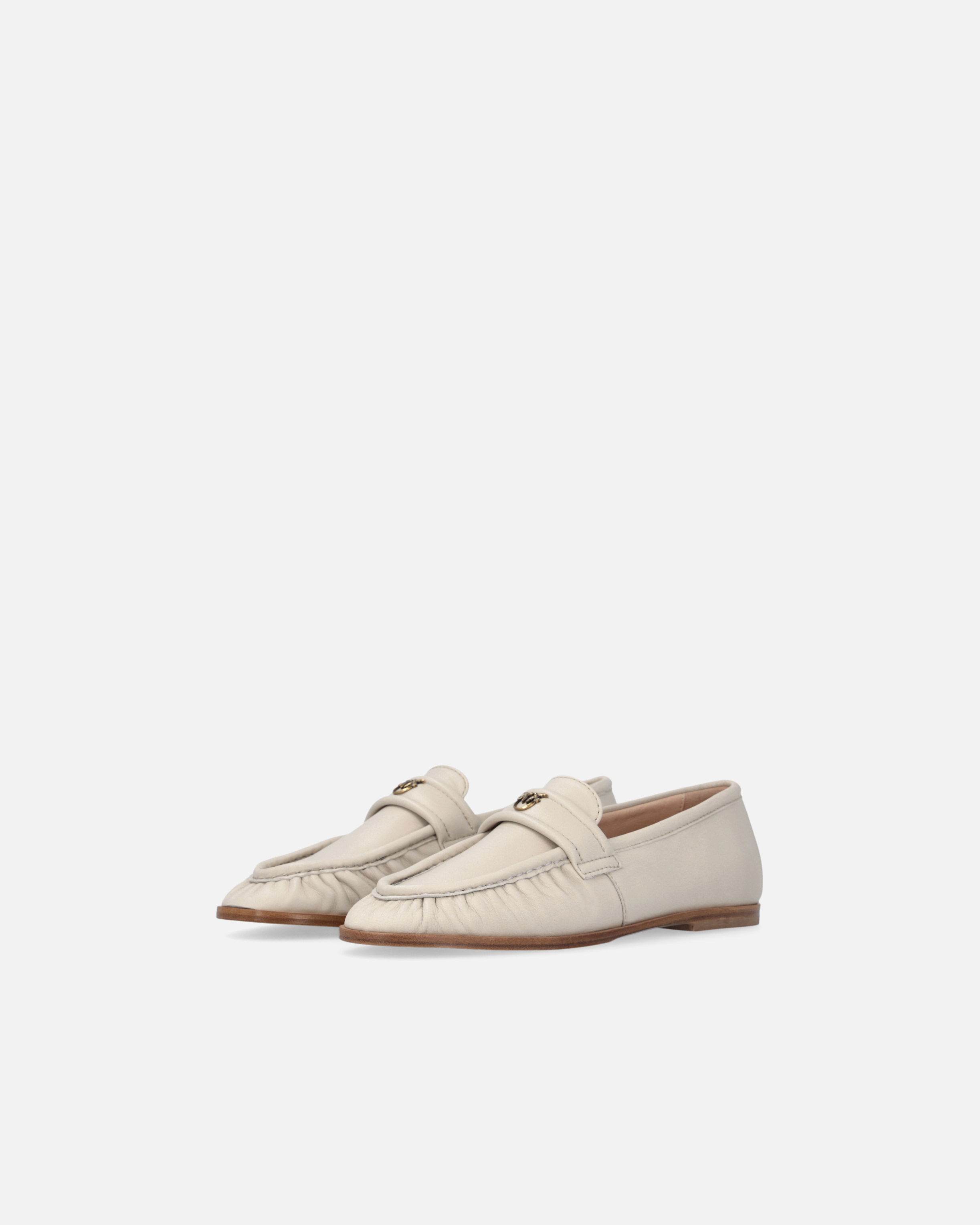 Pinko Nappa Leather Moccasins With Logo In Yoghurt
