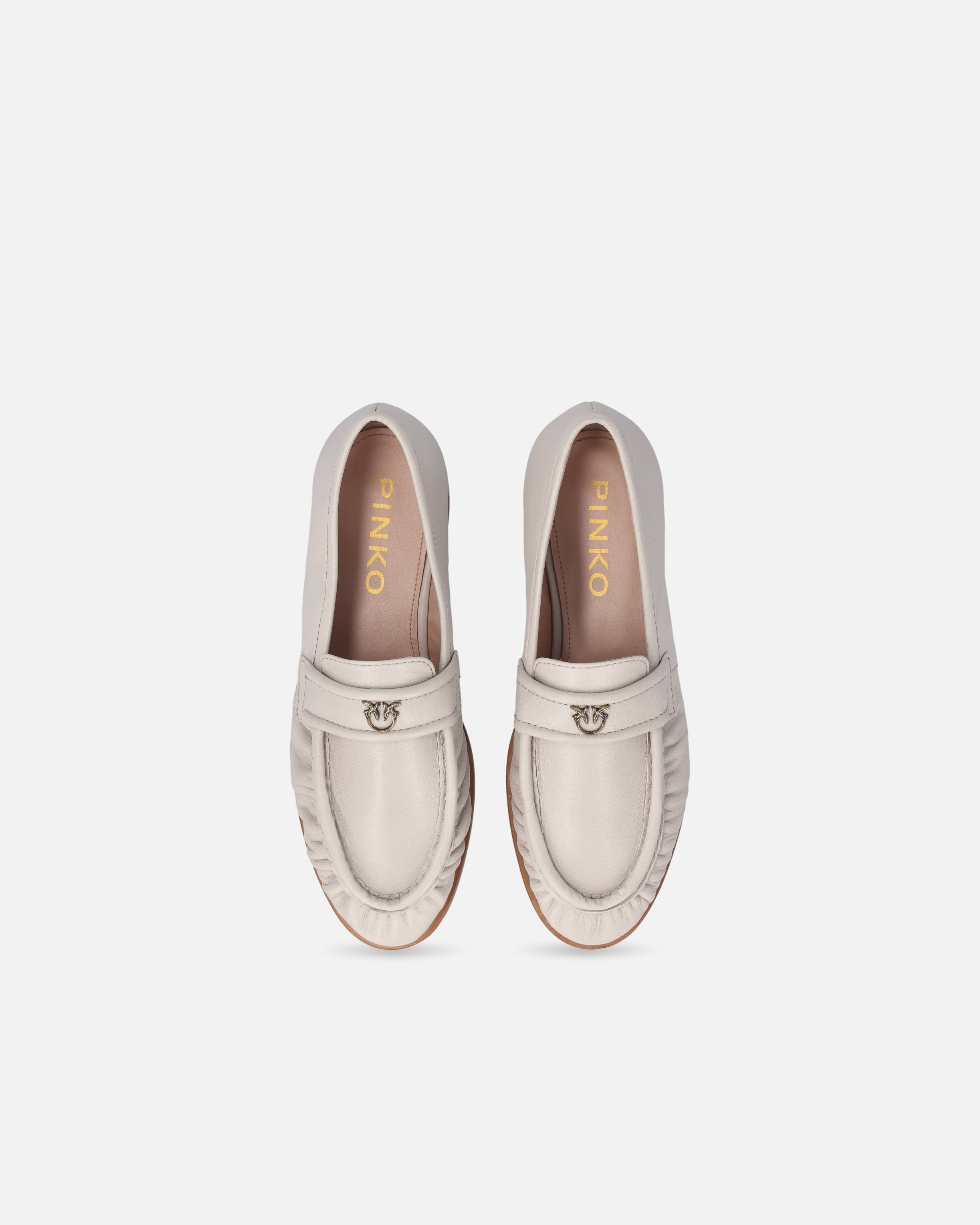 Pinko Nappa Leather Moccasins With Logo In Yoghurt