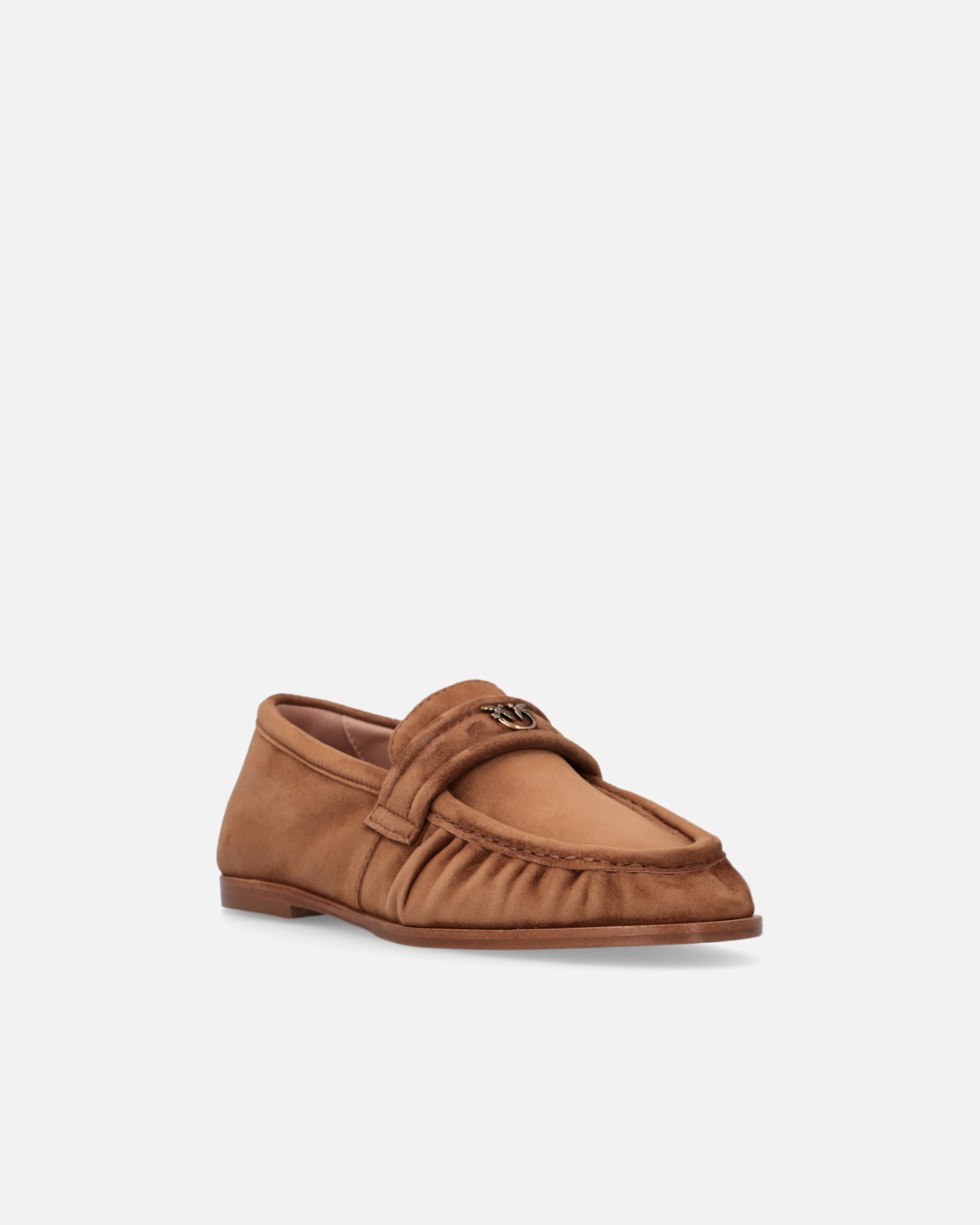 Pinko Soft Suede Moccasins In Laminated Gold