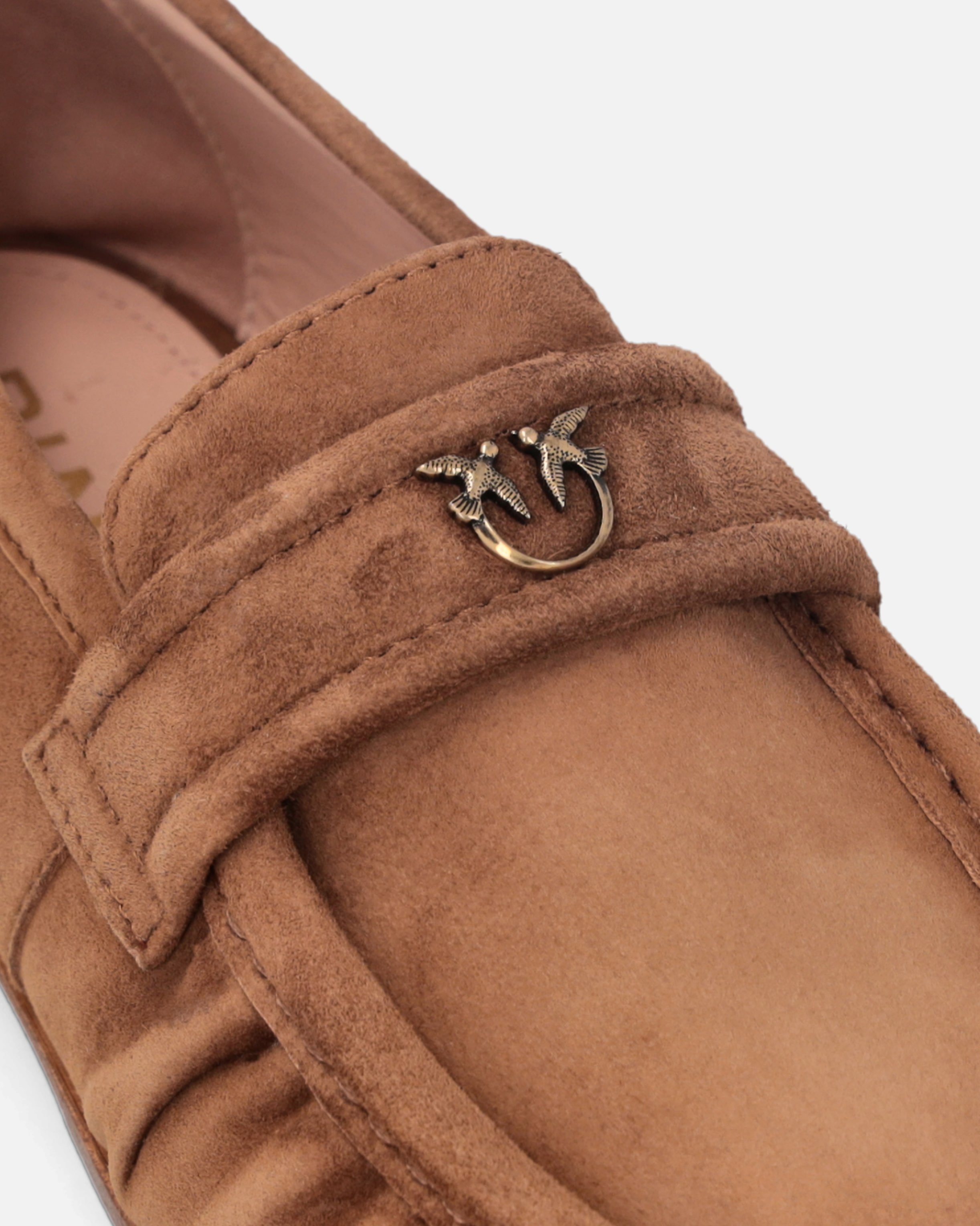 Pinko Soft Suede Moccasins In Laminated Gold
