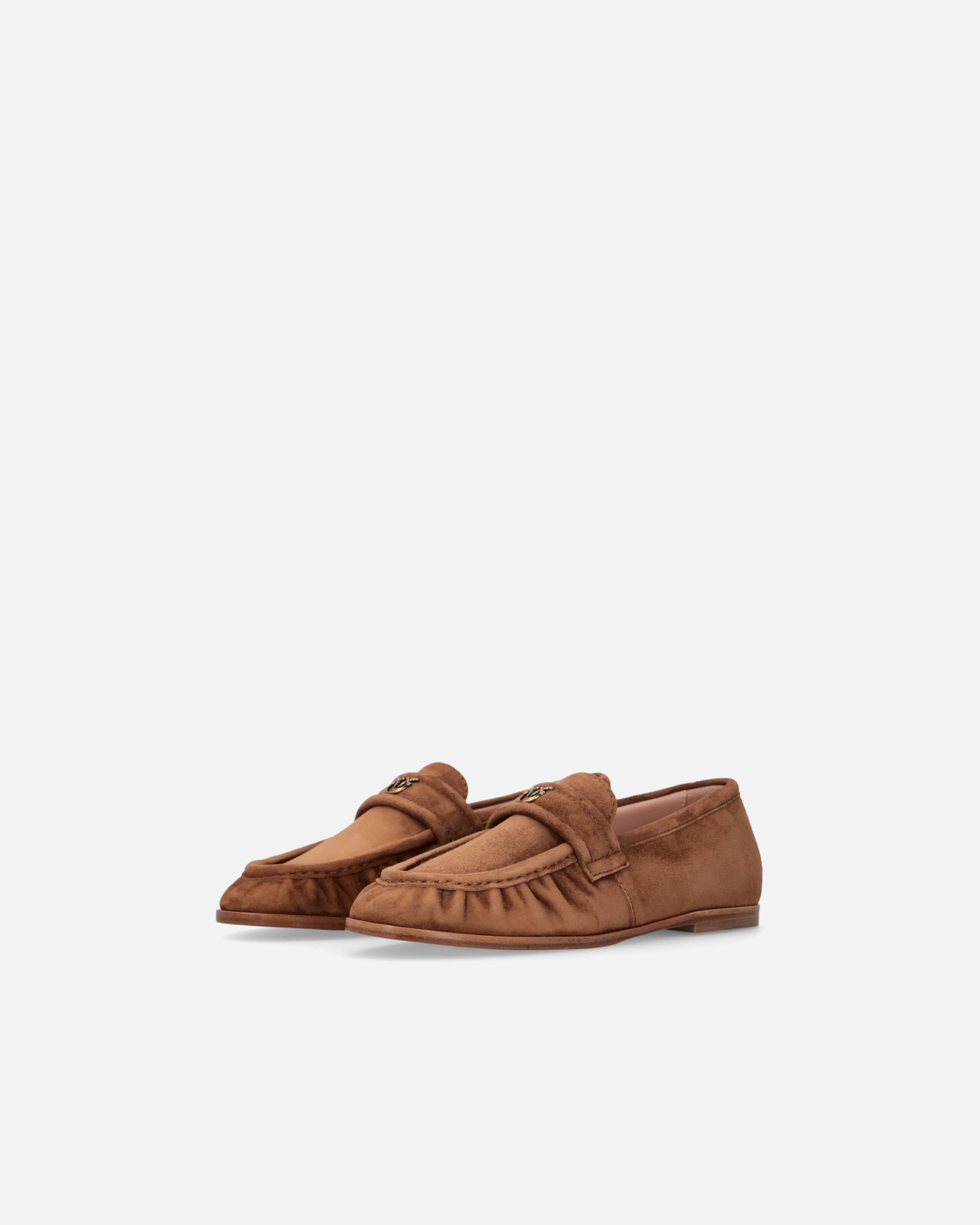 Pinko Soft Suede Moccasins In Laminated Gold