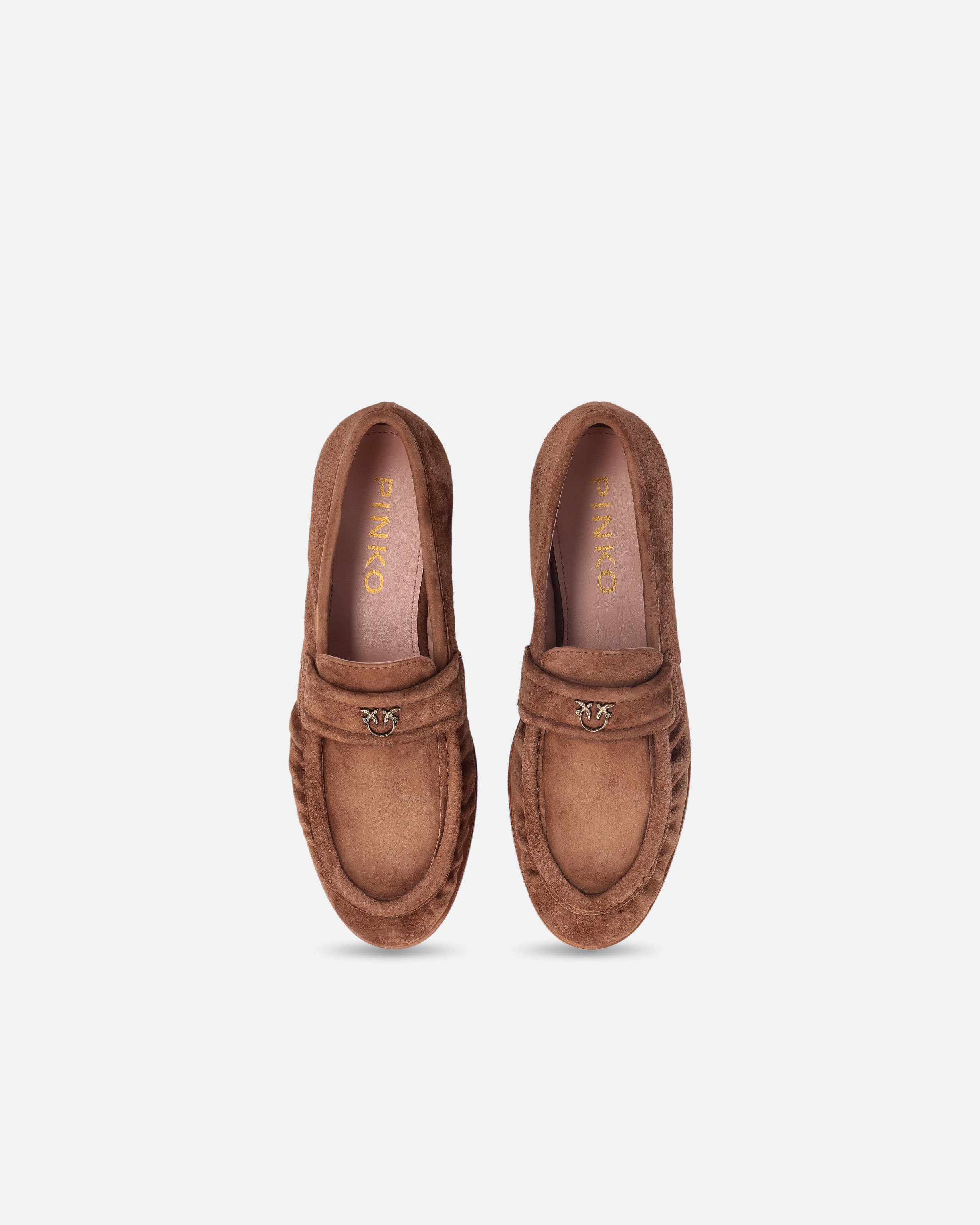 Pinko Soft Suede Moccasins In Laminated Gold